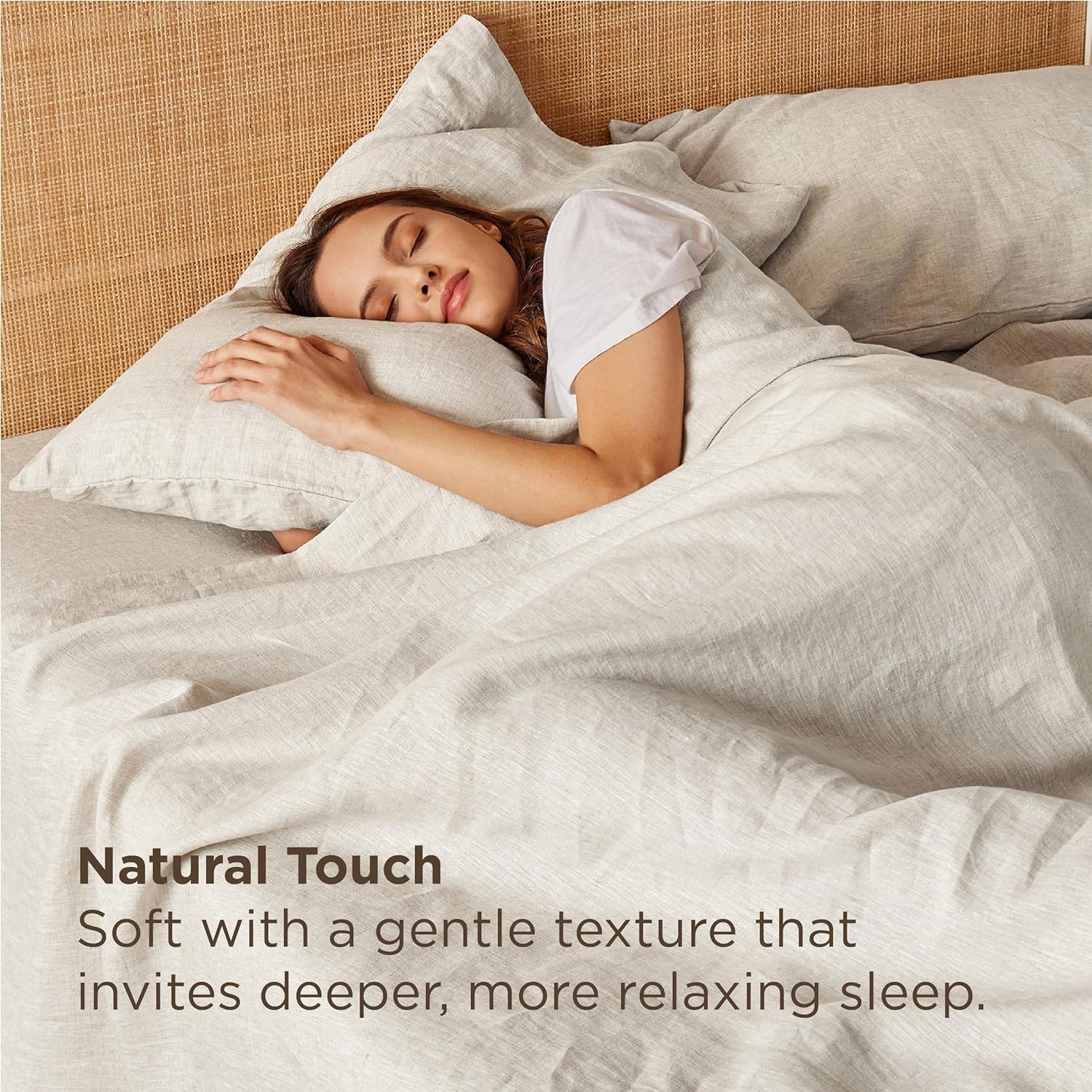Bedsure Queen Bed Sheets - Cotton Linen Sheet Set, PureWoven Soft, Breathable & Anti - Pilling, Deep Pocket Queen Fitted Bedsheets Up to 16 Inches, 4 Pieces, Linen