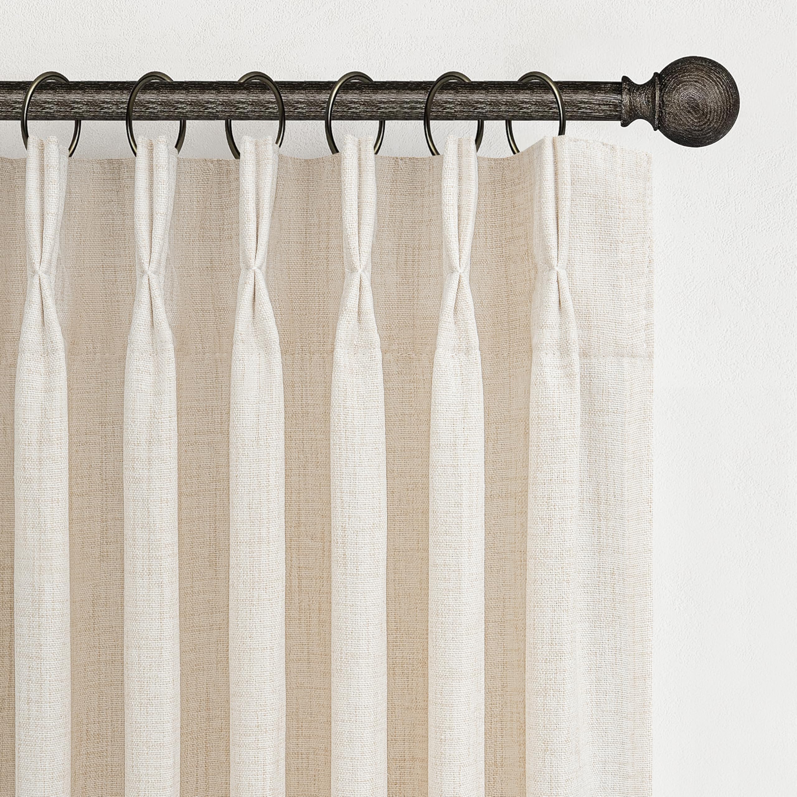 PleatedDrapes 96 Inch Curtains 2 Panel Set, Modern Linen Pleat Back Tab Dining Room Window Curtains Light Filtering Aesthetic Semi Sheer Living Room Drapes with Hooks Ring Cream Oatmeal W40 x L96