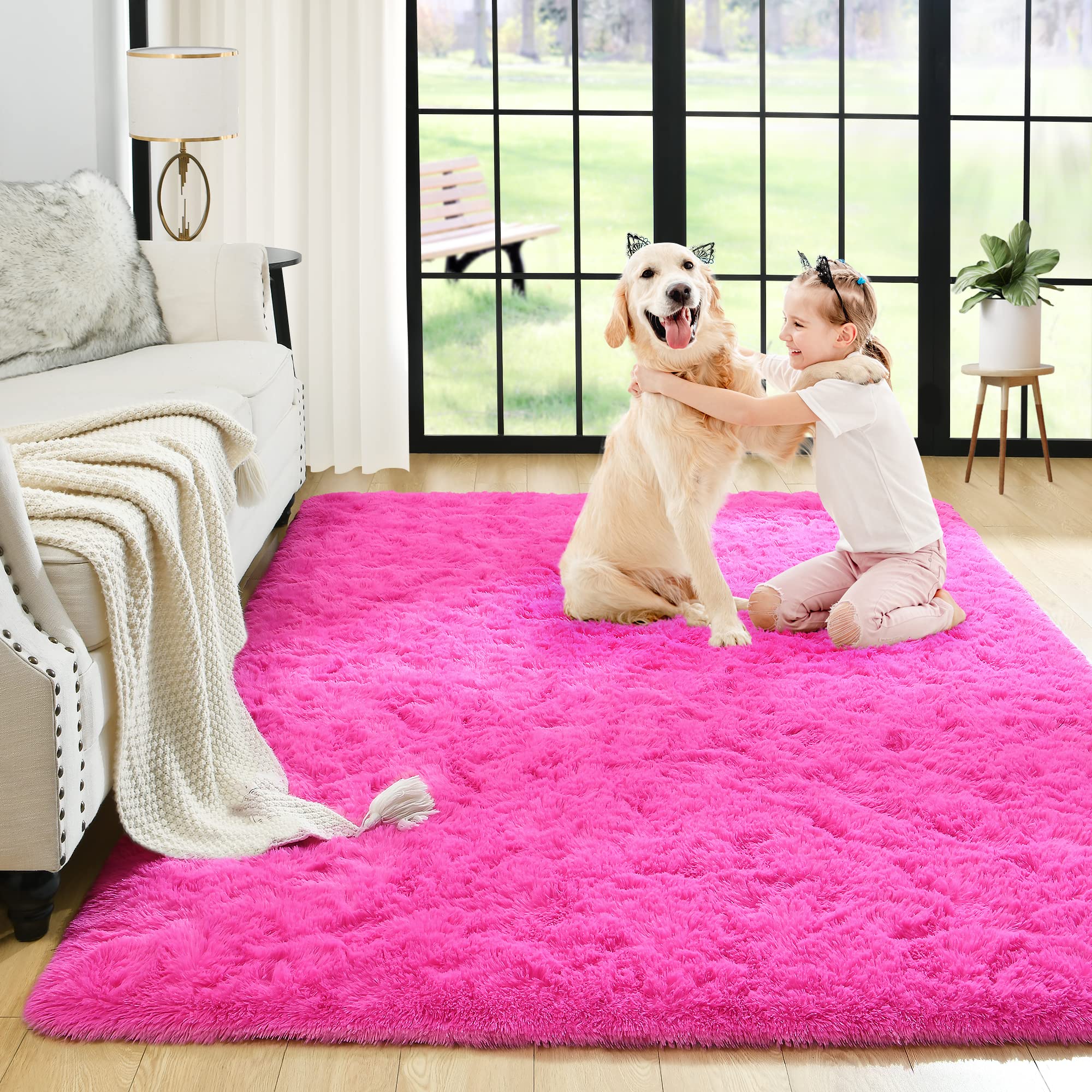 8x10 Extra Large Green Area Rug for Living Room Bedroom Dining Room, Fluffy Shag Soft Plush Furry Carpet Solid Color, Non-Slip Indoor Floor Mat for Kids Home Decor