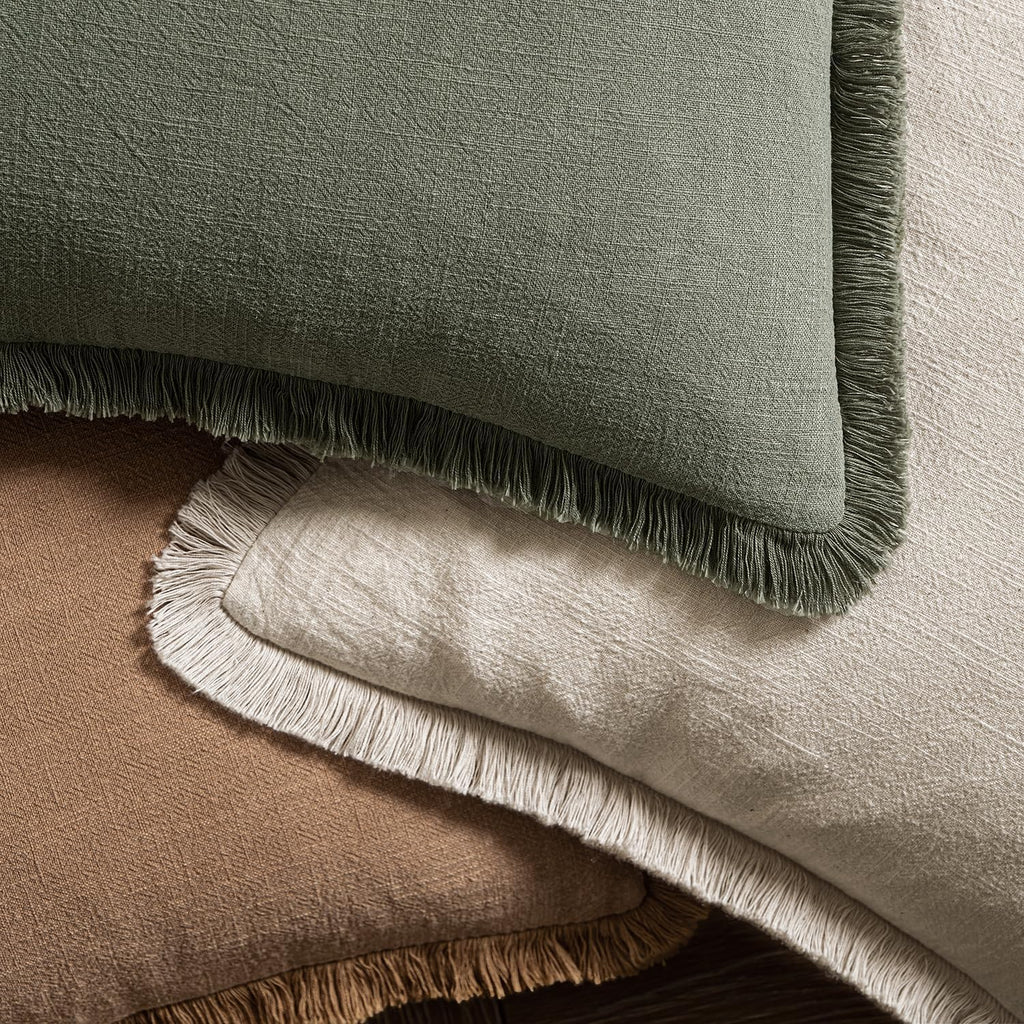 MIULEE Decorative Throw Pillow Covers Neutral Linen Fringe Throw Pillows Euro Shams Set of 2 Brown Boho Farmhouse Cushion Covers for Couch Sofa Bed Living Room Spring Home Decor 26x26 Inch