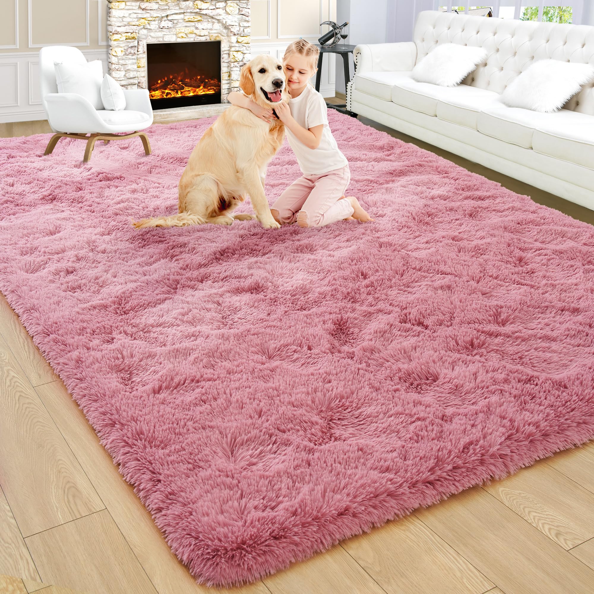 8x10 Extra Large Green Area Rug for Living Room Bedroom Dining Room, Fluffy Shag Soft Plush Furry Carpet Solid Color, Non-Slip Indoor Floor Mat for Kids Home Decor