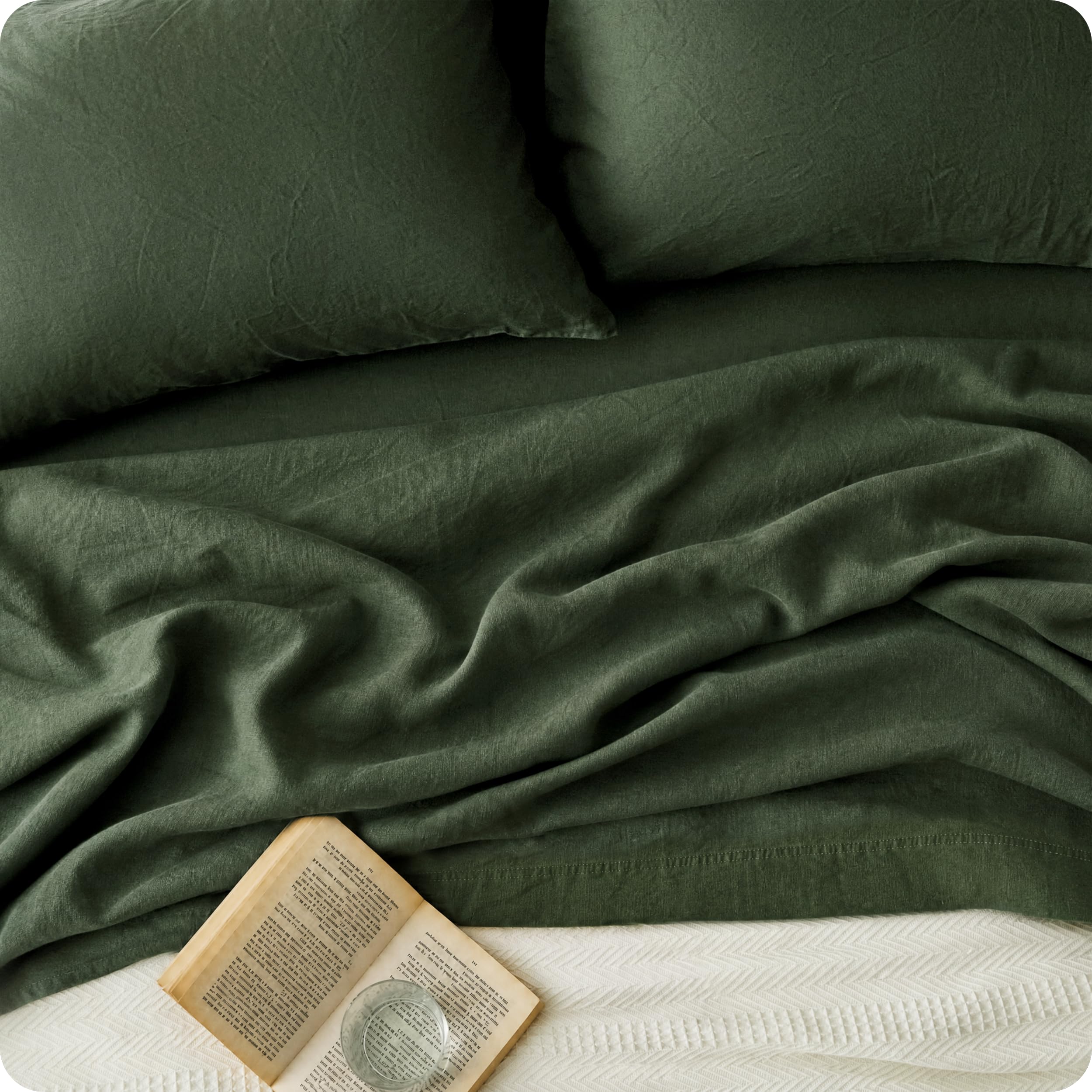 Bedsure Queen Bed Sheets - Cotton Linen Sheet Set, PureWoven Soft, Breathable & Anti - Pilling, Deep Pocket Queen Fitted Bedsheets Up to 16 Inches, 4 Pieces, Linen