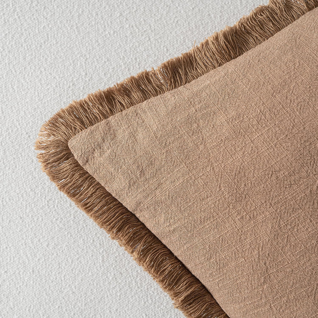 MIULEE Decorative Throw Pillow Covers Neutral Linen Fringe Throw Pillows Euro Shams Set of 2 Brown Boho Farmhouse Cushion Covers for Couch Sofa Bed Living Room Spring Home Decor 26x26 Inch