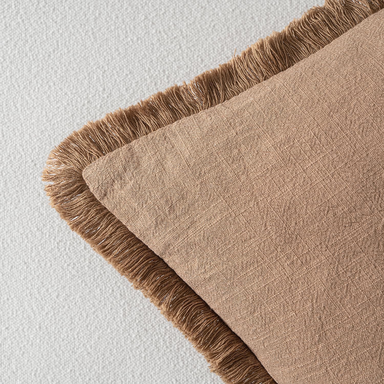 MIULEE Decorative Throw Pillow Covers Neutral Linen Fringe Throw Pillows Euro Shams Set of 2 Brown Boho Farmhouse Cushion Covers for Couch Sofa Bed Living Room Spring Home Decor 26x26 Inch