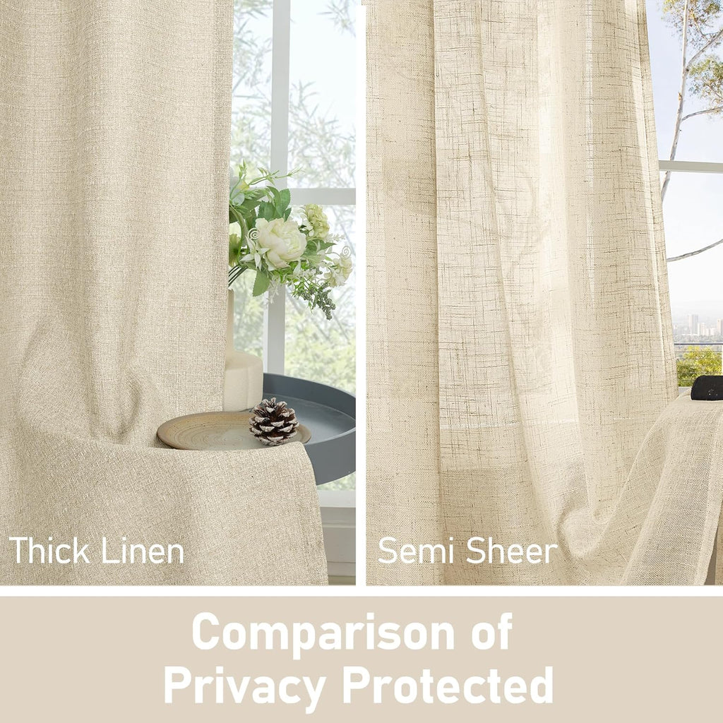 LAMIT Natural Beige Linen Curtains for Bedroom, 84 inches Grommet Thermal Insulated Thick Burlap Farmhouse Neutral Curtains Noise Reducing Light Filtering Drapes for Living Room, 2 Panels, W60 x L84
