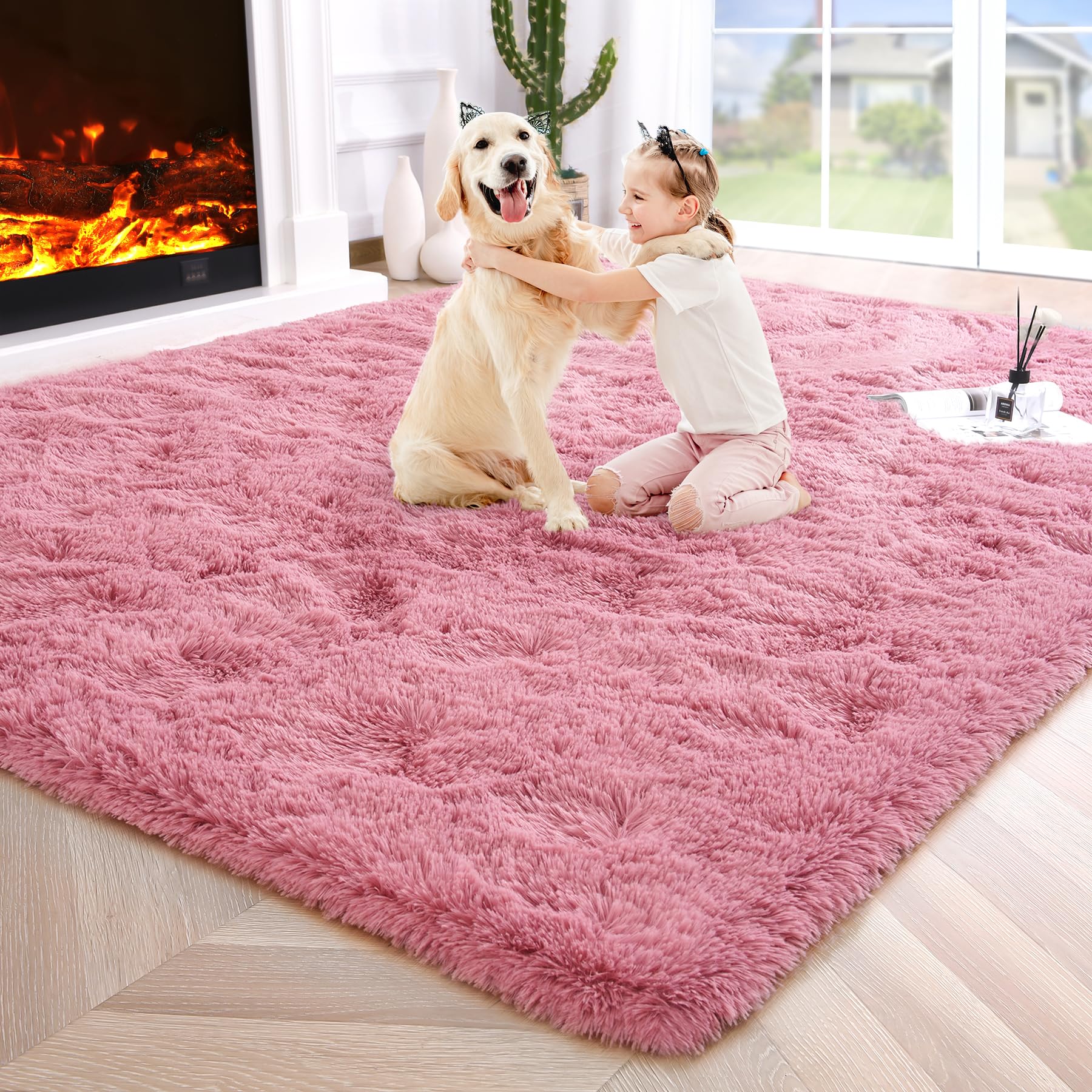 8x10 Extra Large Green Area Rug for Living Room Bedroom Dining Room, Fluffy Shag Soft Plush Furry Carpet Solid Color, Non-Slip Indoor Floor Mat for Kids Home Decor