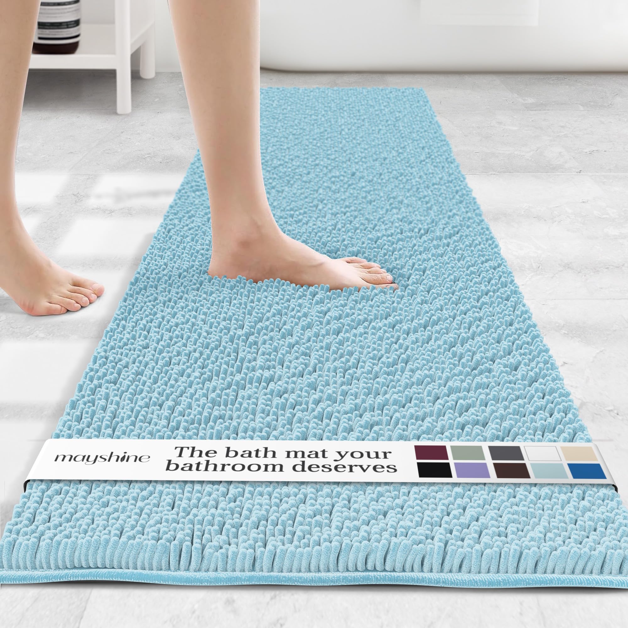 MAYSHINE Plush Shaggy Chenille Bath Mat | Extra Soft, Super Absorbent, Non-Slip Bathroom Rug | Fluffy Microfiber, Area Rug Sets for Bathroom Floor, Kitchen, Living Room | 59"x31" | Beige