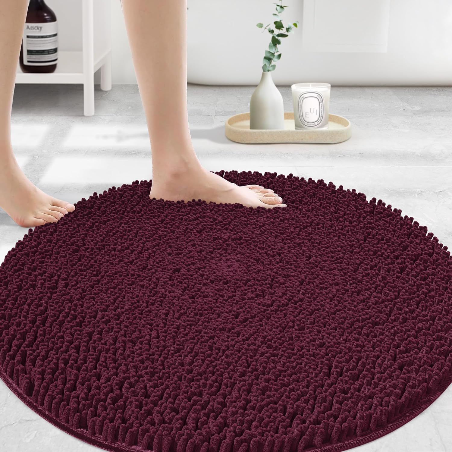 MAYSHINE Plush Shaggy Chenille Bath Mat | Extra Soft, Super Absorbent, Non-Slip Bathroom Rug | Fluffy Microfiber, Area Rug Sets for Bathroom Floor, Kitchen, Living Room | 59"x31" | Beige