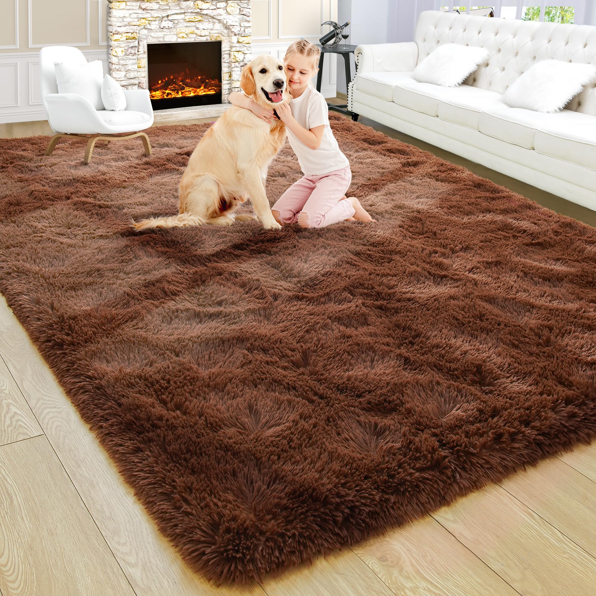 8x10 Extra Large Green Area Rug for Living Room Bedroom Dining Room, Fluffy Shag Soft Plush Furry Carpet Solid Color, Non-Slip Indoor Floor Mat for Kids Home Decor