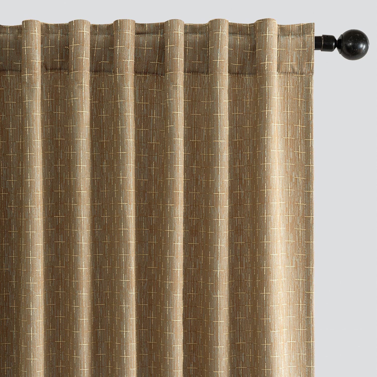 MIULEE Decorative Back Tab Linen Curtains with Geometric Pattern for Living Room Bedroom Farmhouse Rustic Thick Woven Textured Patterned Floor to Ceiling Drapes 102 Inch Long 2 Panels, Dark Grey