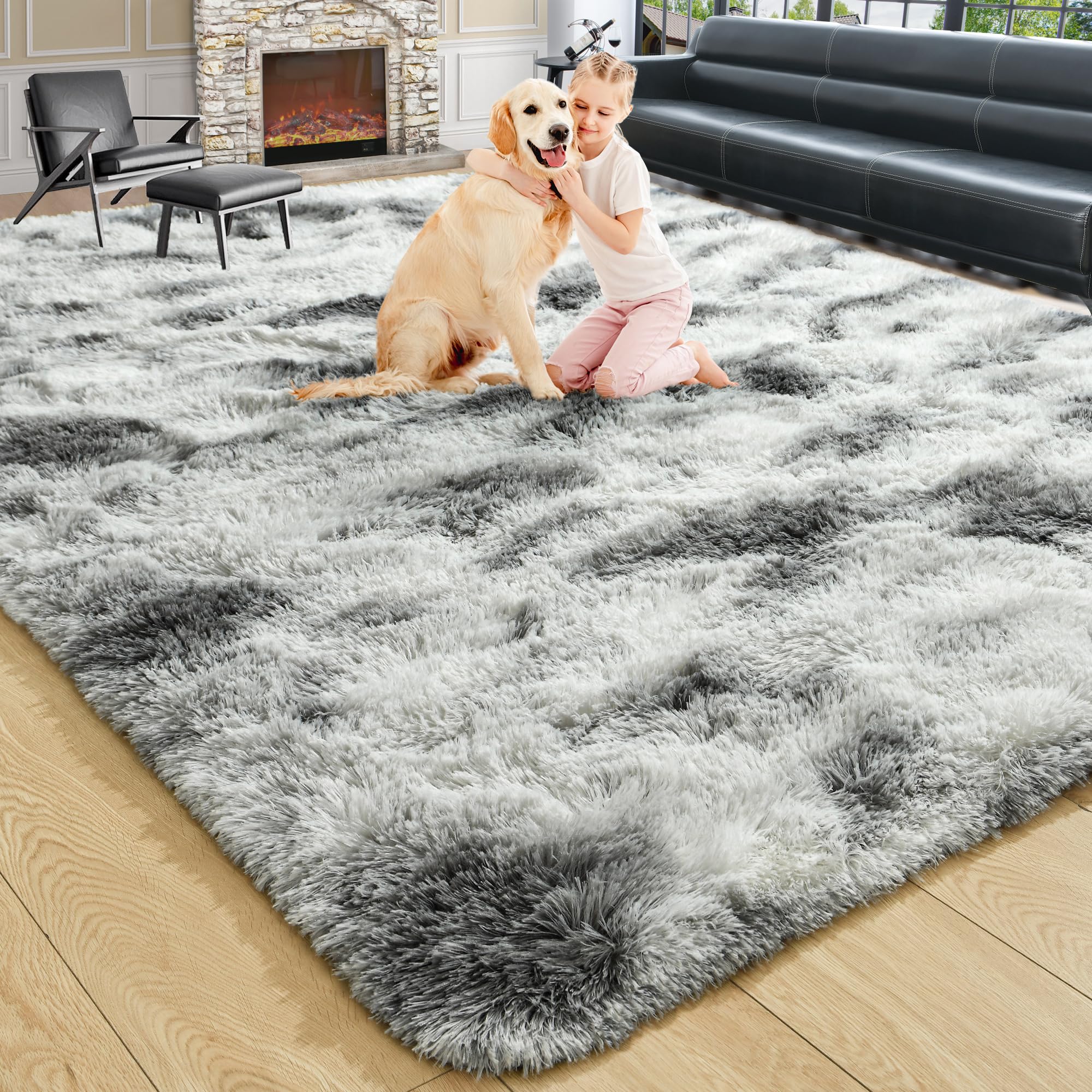 8x10 Extra Large Green Area Rug for Living Room Bedroom Dining Room, Fluffy Shag Soft Plush Furry Carpet Solid Color, Non-Slip Indoor Floor Mat for Kids Home Decor