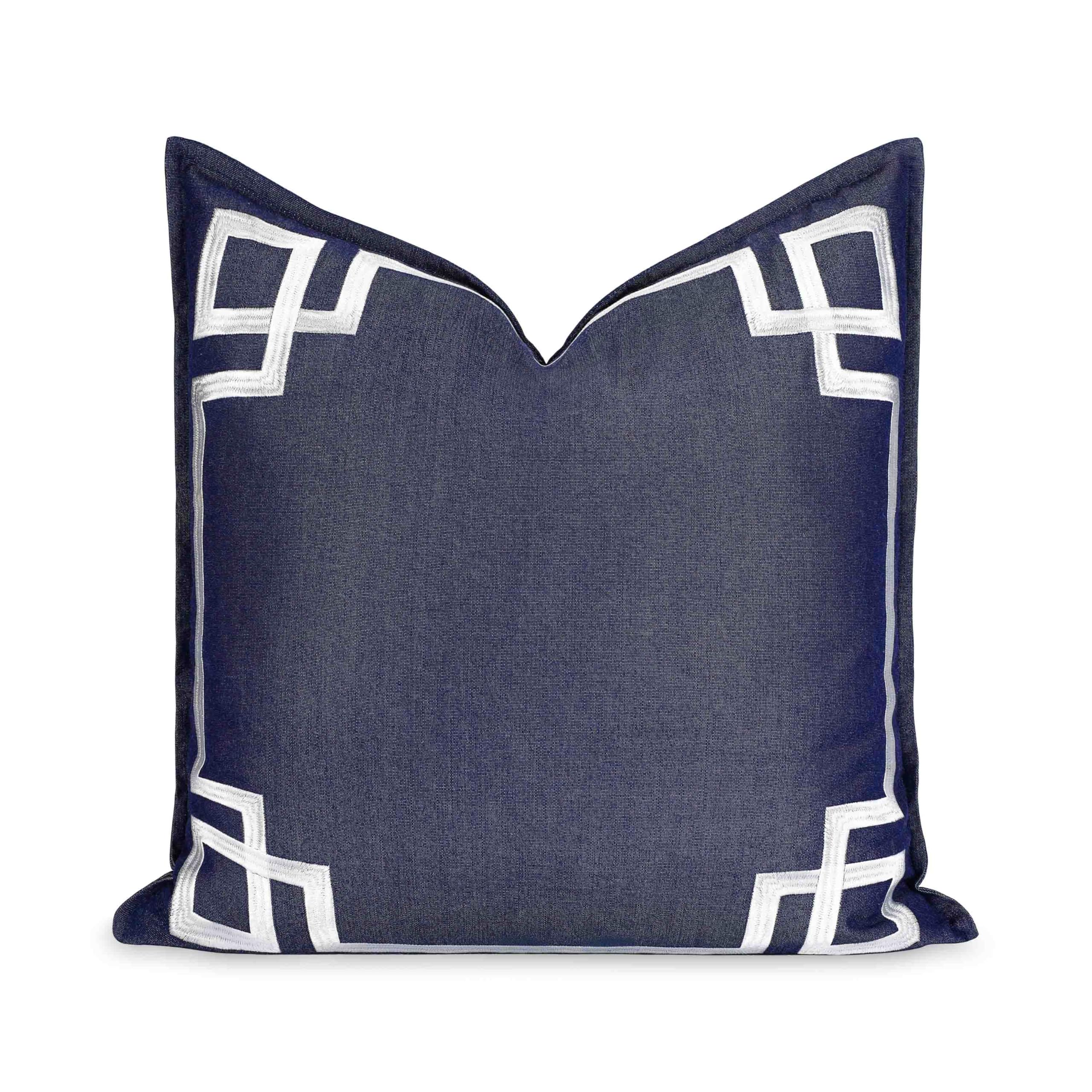 Hofdeco Premium Coastal Hampton Outdoor Performance Throw Pillow Cover Only, 20"x20" Water Repellent, UV and Fade Resistant for Backyard, Couch, Poolside, Indigo Azure Blue Woven Harbor Stripes