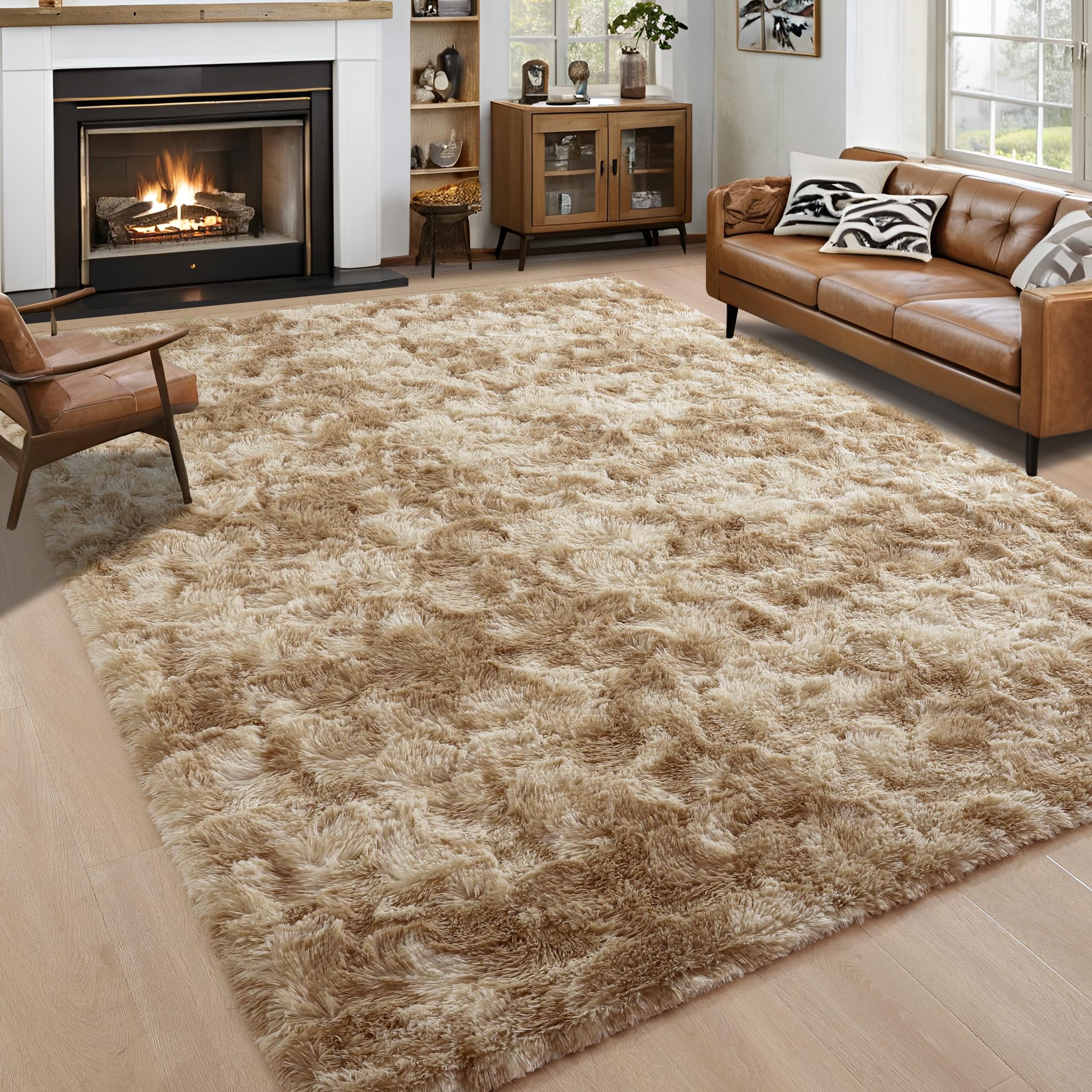 8x10 Extra Large Green Area Rug for Living Room Bedroom Dining Room, Fluffy Shag Soft Plush Furry Carpet Solid Color, Non-Slip Indoor Floor Mat for Kids Home Decor
