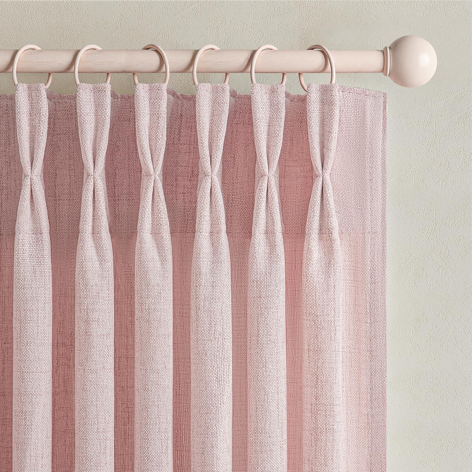 PleatedDrapes 96 Inch Curtains 2 Panel Set, Modern Linen Pleat Back Tab Dining Room Window Curtains Light Filtering Aesthetic Semi Sheer Living Room Drapes with Hooks Ring Cream Oatmeal W40 x L96