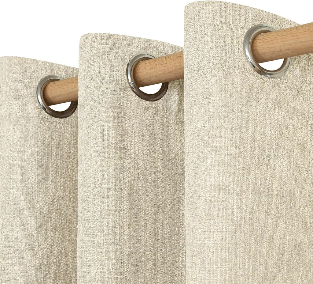 LAMIT Natural Beige Linen Curtains for Bedroom, 84 inches Grommet Thermal Insulated Thick Burlap Farmhouse Neutral Curtains Noise Reducing Light Filtering Drapes for Living Room, 2 Panels, W60 x L84