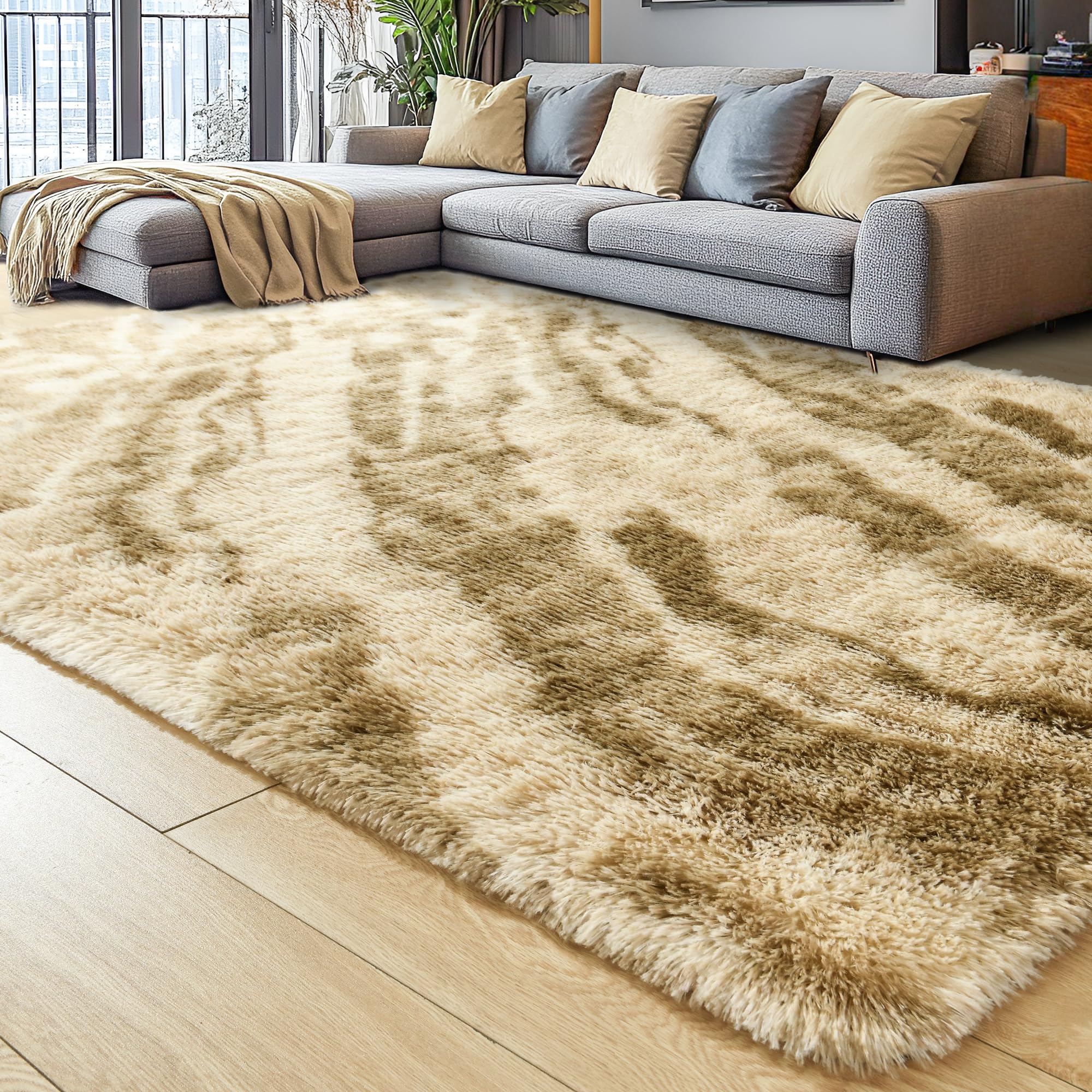 8x10 Extra Large Green Area Rug for Living Room Bedroom Dining Room, Fluffy Shag Soft Plush Furry Carpet Solid Color, Non-Slip Indoor Floor Mat for Kids Home Decor