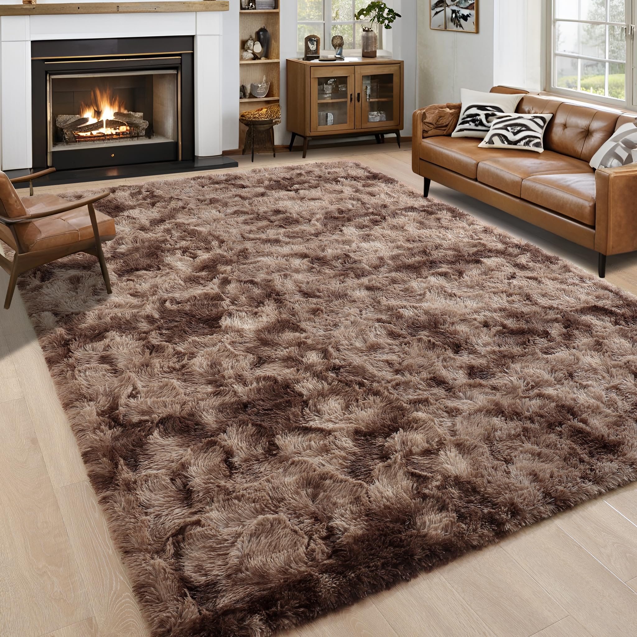 8x10 Extra Large Green Area Rug for Living Room Bedroom Dining Room, Fluffy Shag Soft Plush Furry Carpet Solid Color, Non-Slip Indoor Floor Mat for Kids Home Decor