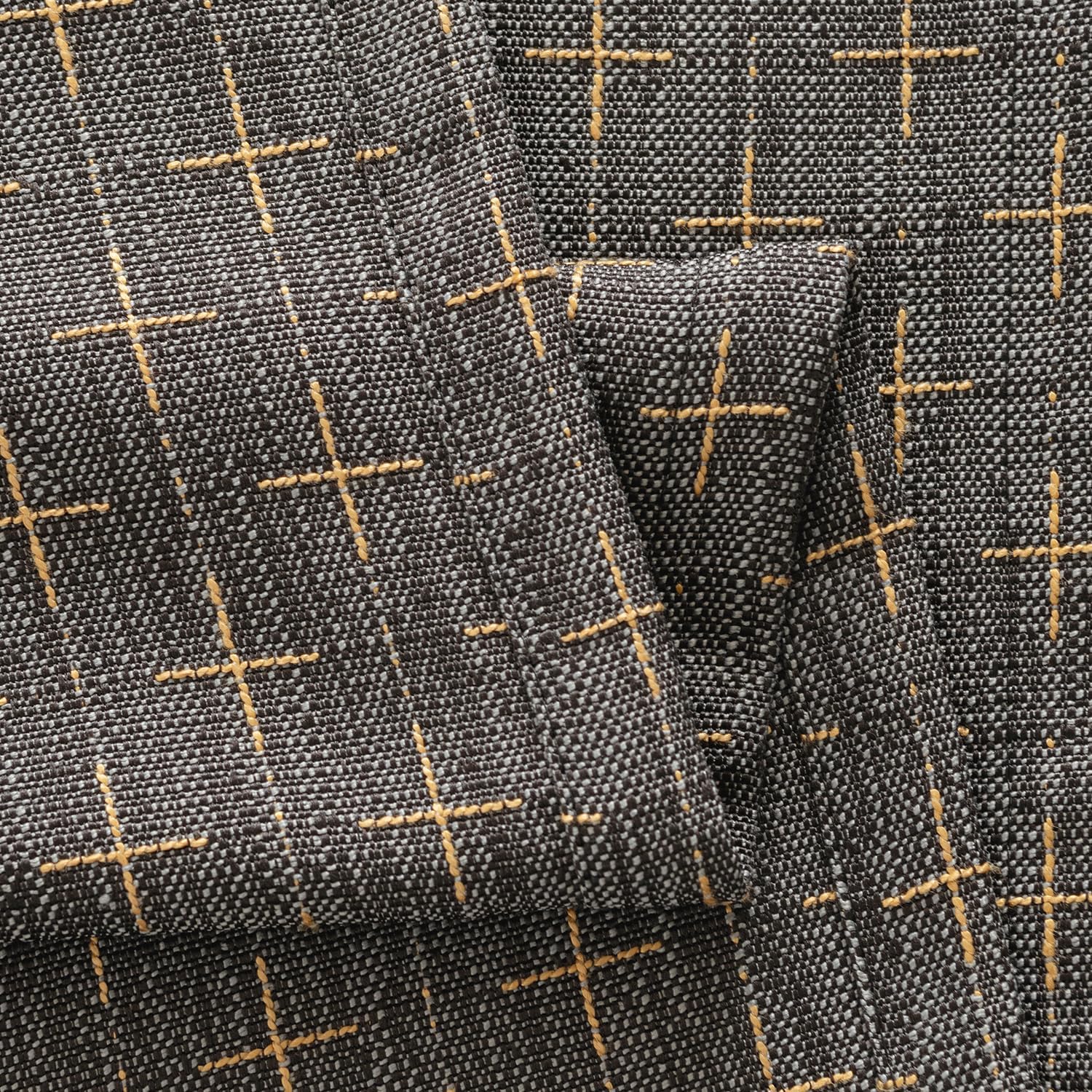 MIULEE Decorative Back Tab Linen Curtains with Geometric Pattern for Living Room Bedroom Farmhouse Rustic Thick Woven Textured Patterned Floor to Ceiling Drapes 102 Inch Long 2 Panels, Dark Grey