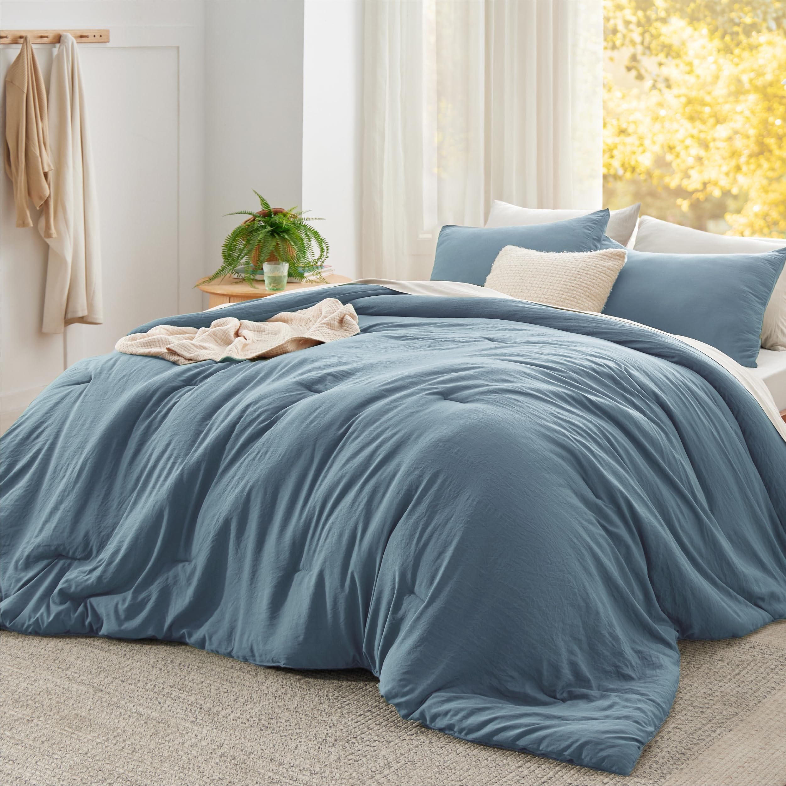 Bedsure King Comforter Set, Beige Soft Prewashed Bedding for All Seasons, 3 Pieces GentleSoft™ Bed Set, 1 Lightweight Comforter (104"x90") and 2 Pillowcases (20"x36")