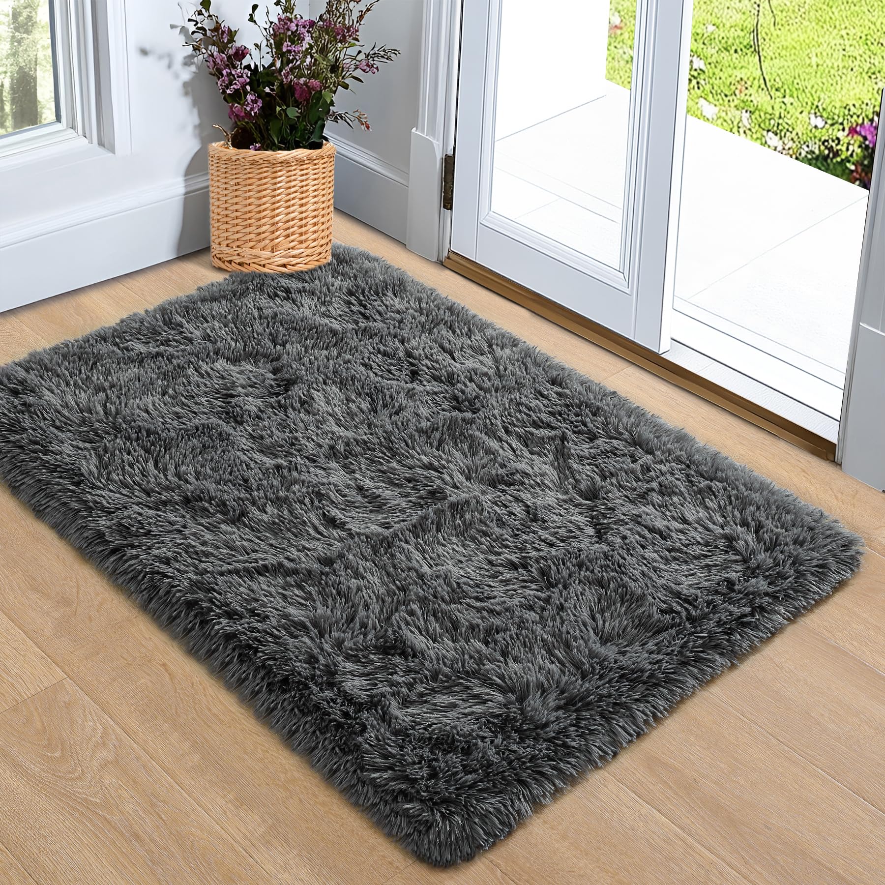 8x10 Extra Large Green Area Rug for Living Room Bedroom Dining Room, Fluffy Shag Soft Plush Furry Carpet Solid Color, Non-Slip Indoor Floor Mat for Kids Home Decor