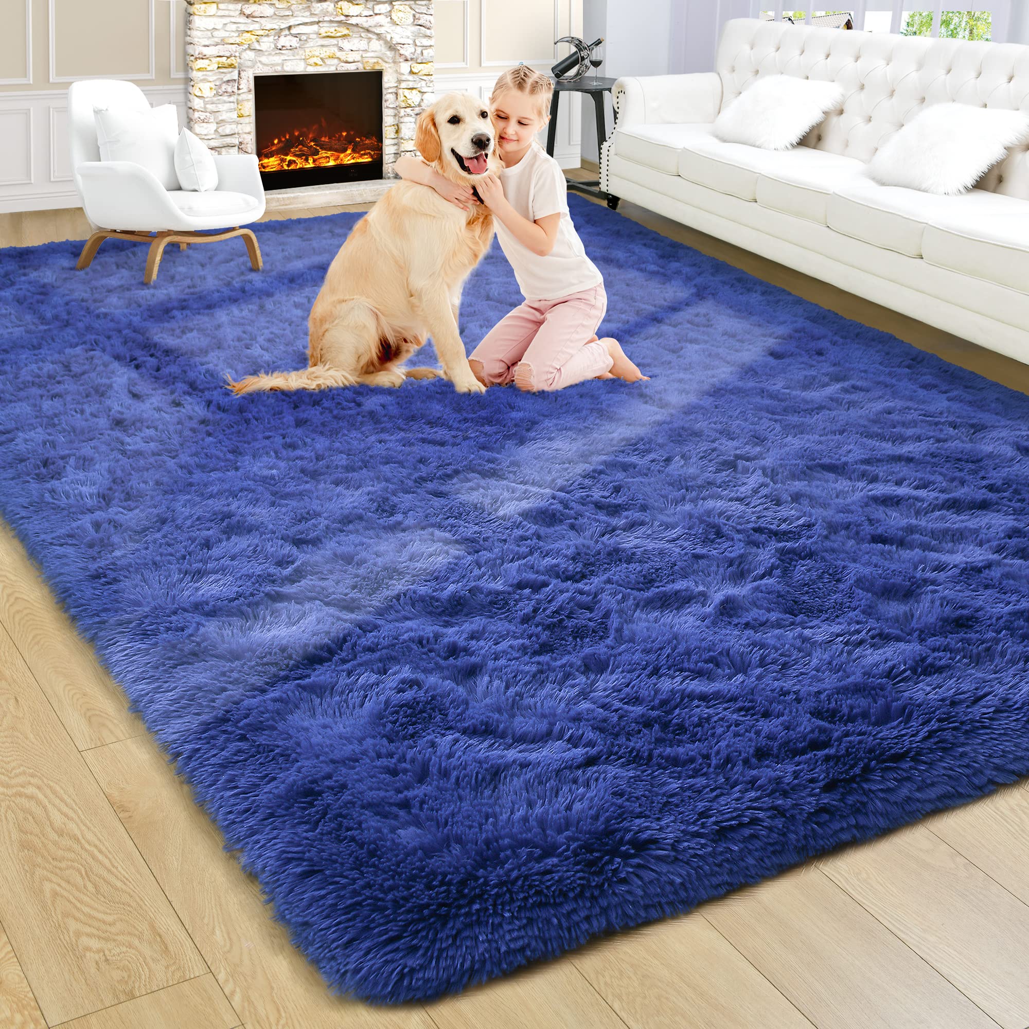 8x10 Extra Large Green Area Rug for Living Room Bedroom Dining Room, Fluffy Shag Soft Plush Furry Carpet Solid Color, Non-Slip Indoor Floor Mat for Kids Home Decor