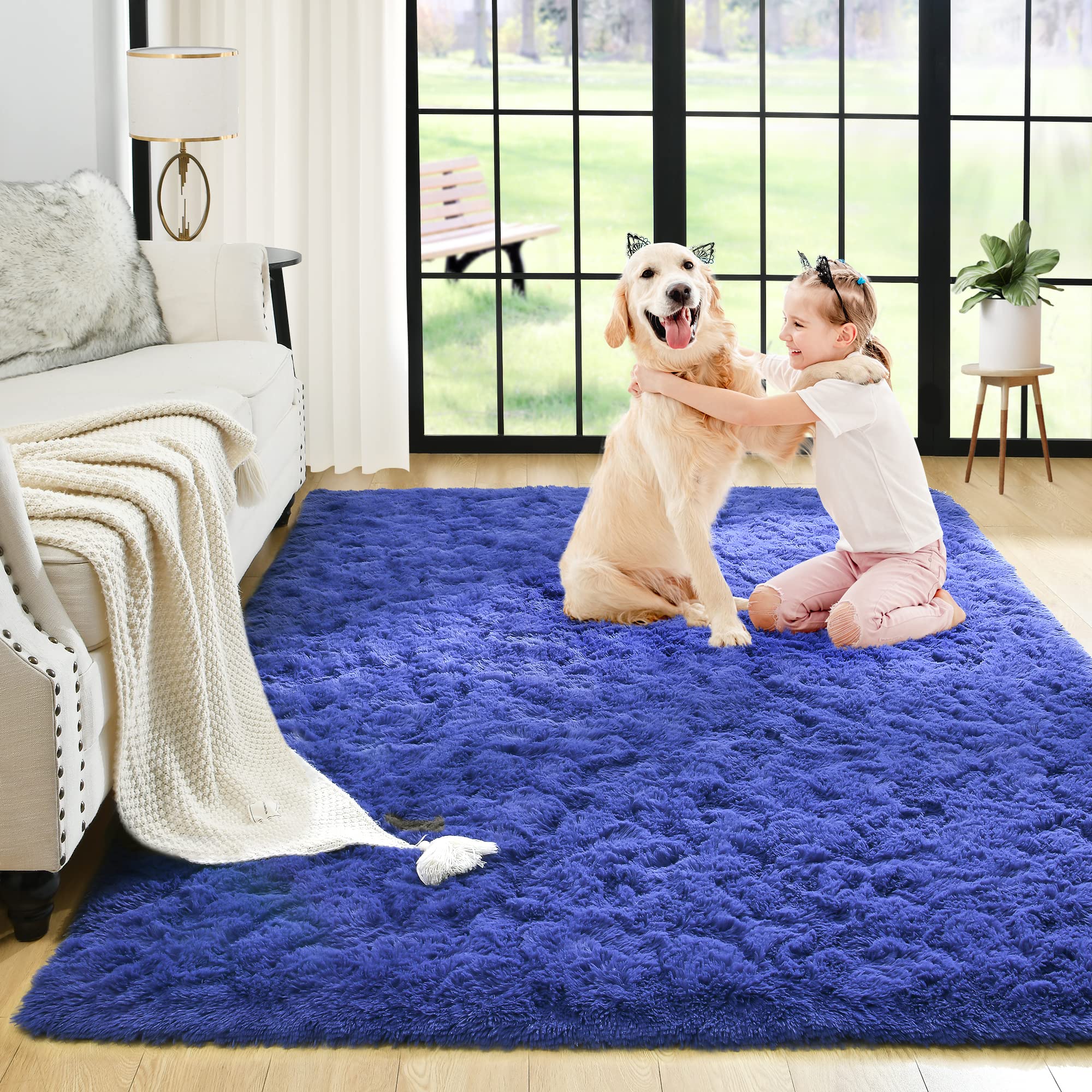 8x10 Extra Large Green Area Rug for Living Room Bedroom Dining Room, Fluffy Shag Soft Plush Furry Carpet Solid Color, Non-Slip Indoor Floor Mat for Kids Home Decor