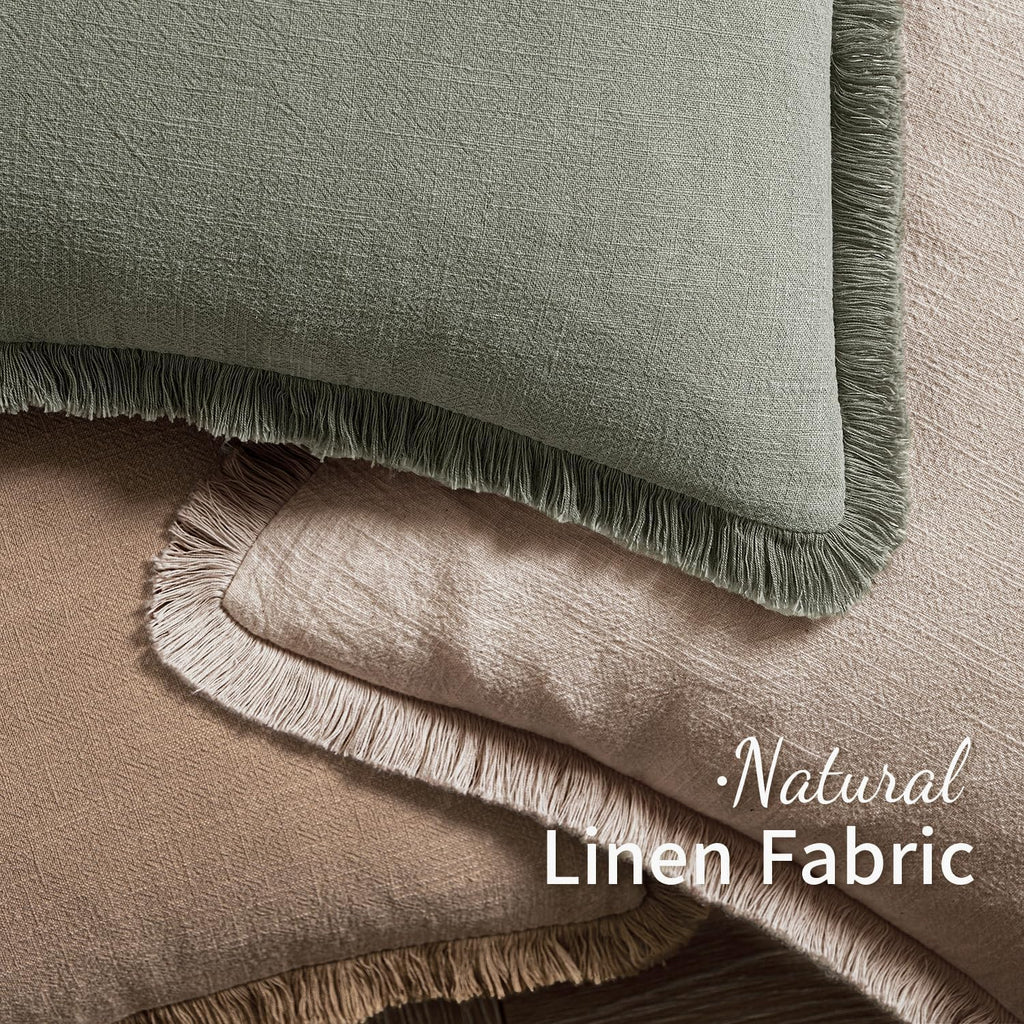 MIULEE Decorative Throw Pillow Covers Neutral Linen Fringe Throw Pillows Set of 2 Natural Linen Boho Farmhouse Cushion Covers with Tassels for Couch Sofa Bed Spring Home Decor 28x28 Inch