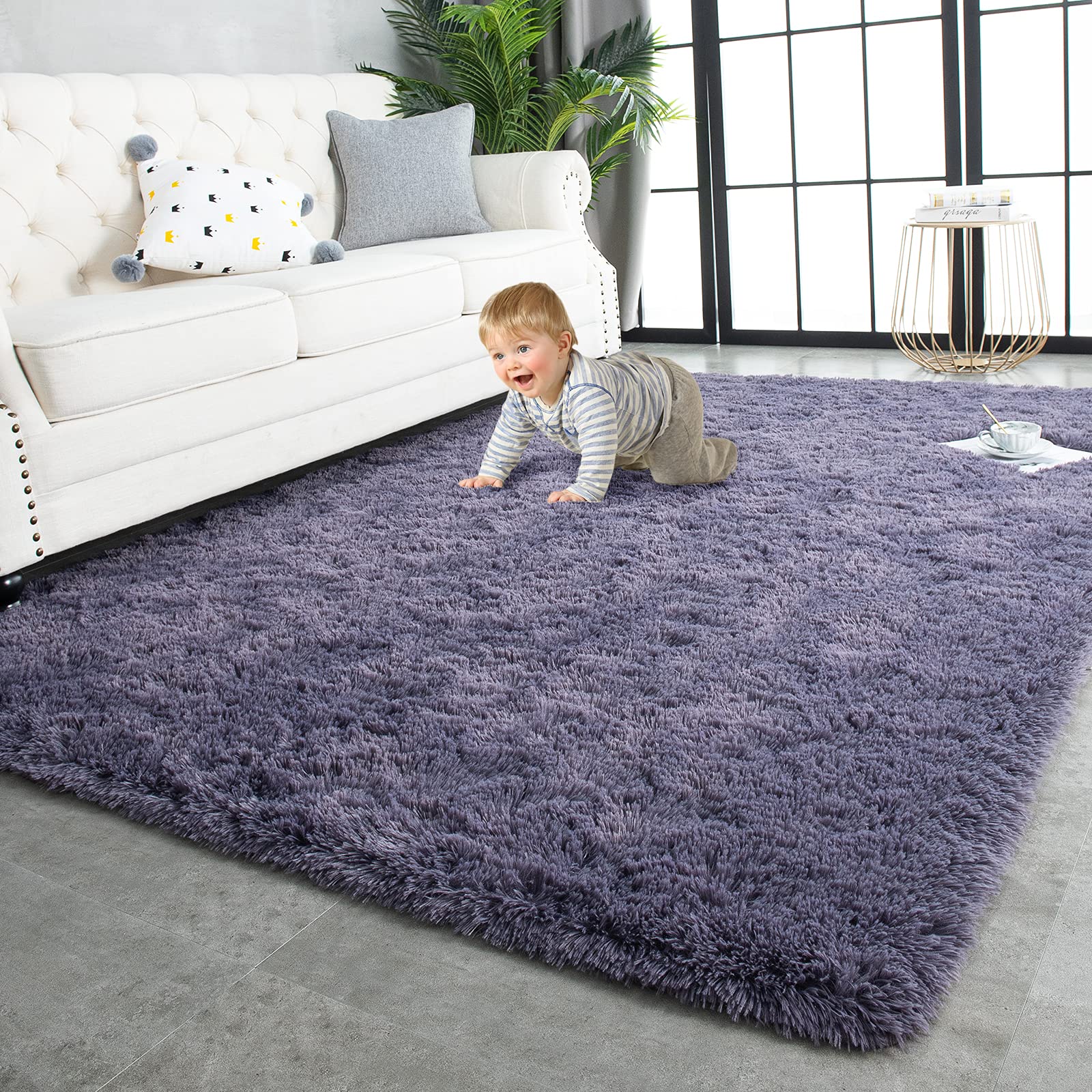 TWINNIS Super Soft Shaggy Rugs Fluffy Carpets, 6x9 Feet, Indoor Modern Plush Area Rugs for Living Room Bedroom Kids Room Nursery Home Decor, Upgrade Anti-Skid Rectangular Fuzzy Rug, Black Gray