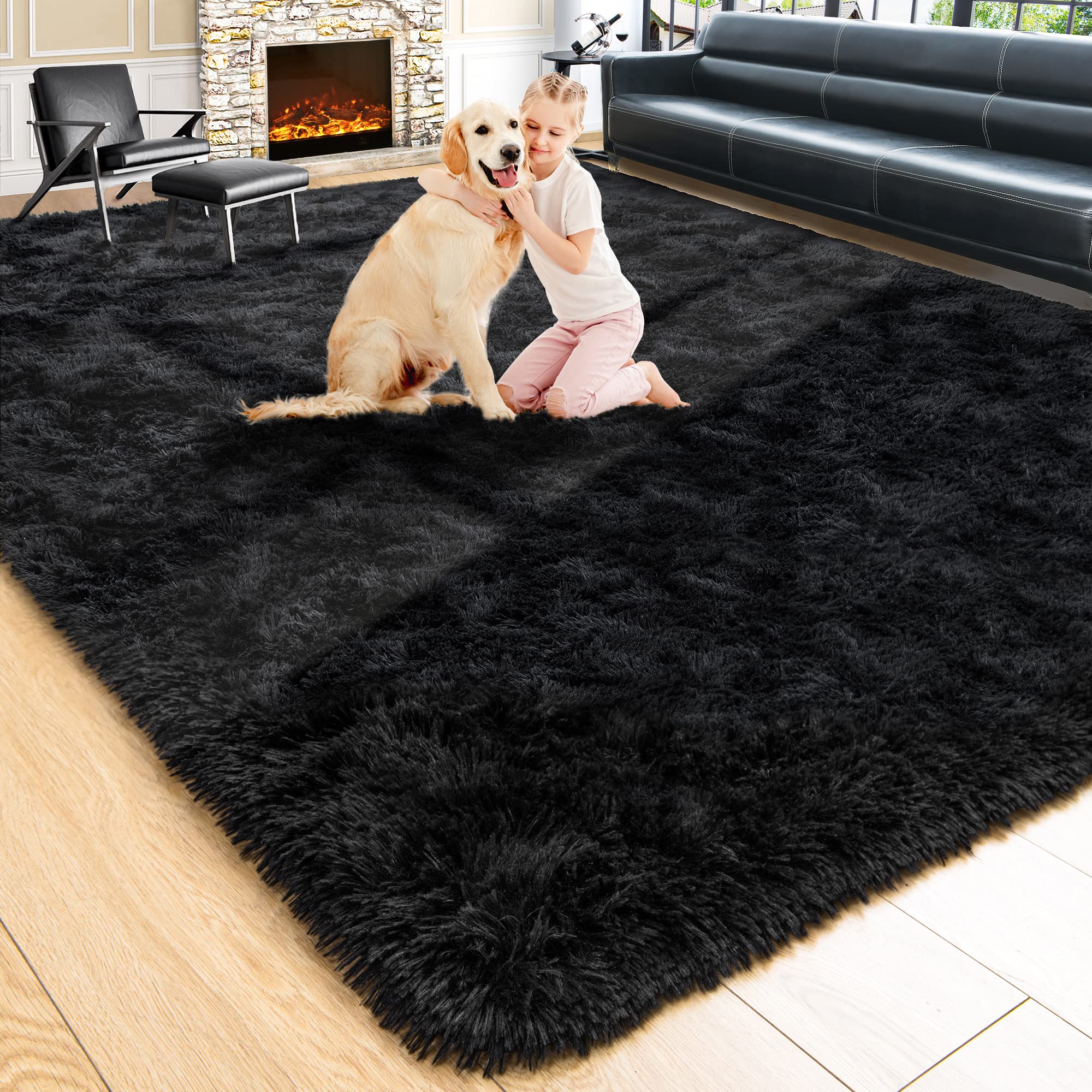 8x10 Extra Large Green Area Rug for Living Room Bedroom Dining Room, Fluffy Shag Soft Plush Furry Carpet Solid Color, Non-Slip Indoor Floor Mat for Kids Home Decor