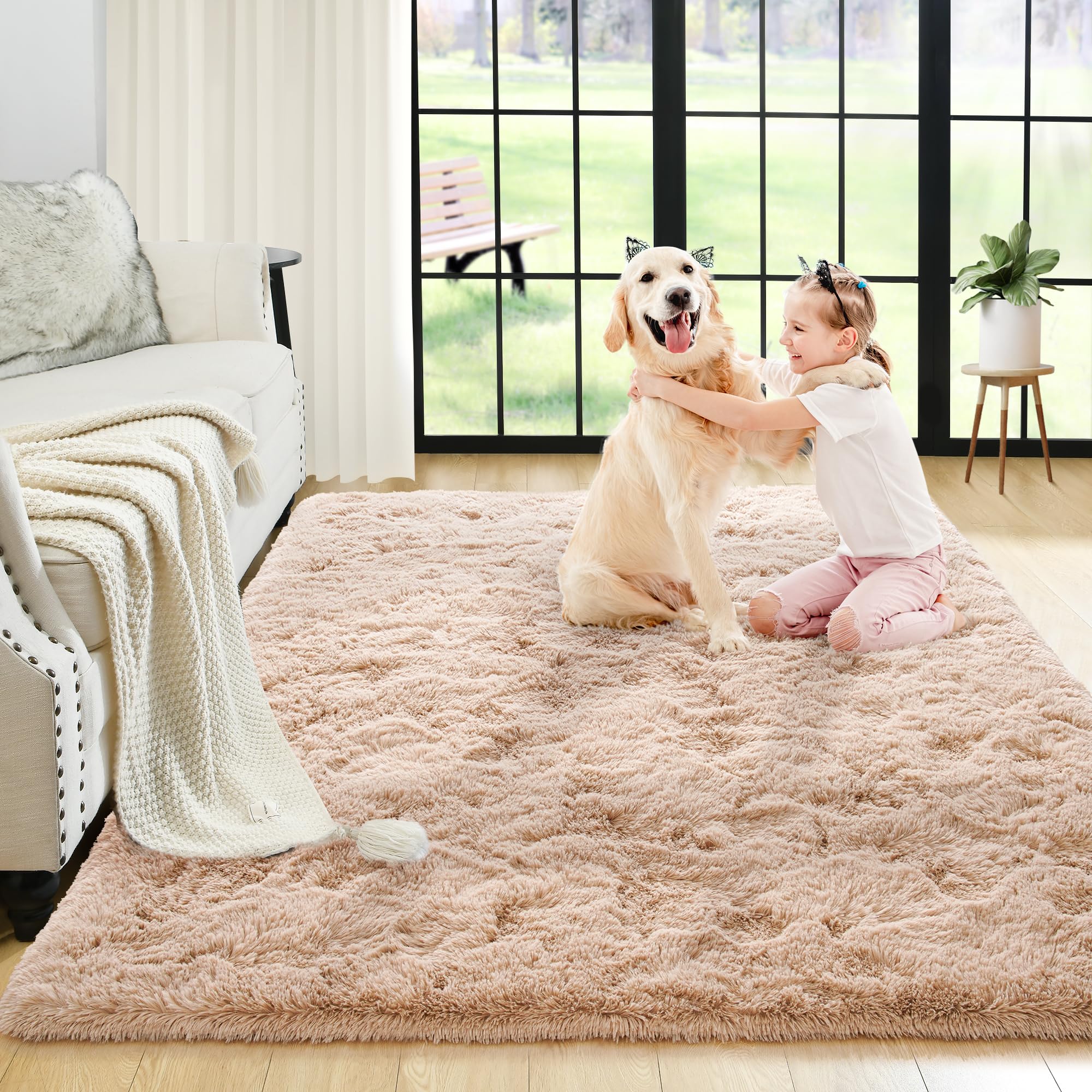 8x10 Extra Large Green Area Rug for Living Room Bedroom Dining Room, Fluffy Shag Soft Plush Furry Carpet Solid Color, Non-Slip Indoor Floor Mat for Kids Home Decor
