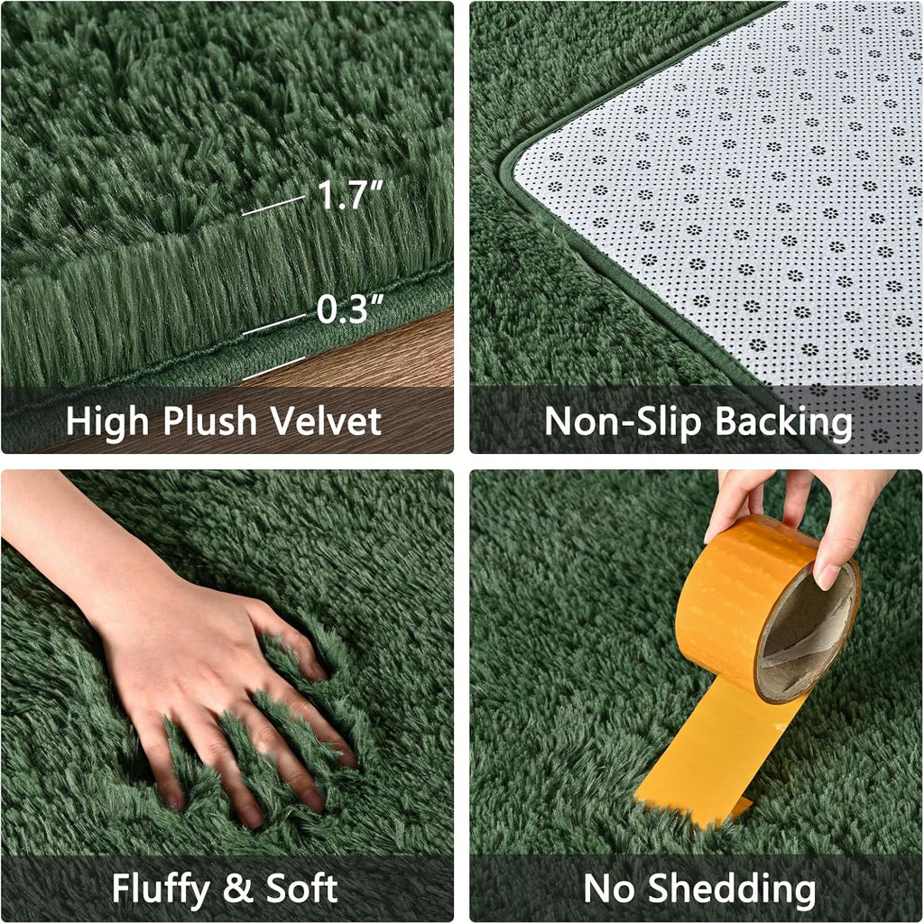 Fluffy Dark Green 6x9 Area Rugs for Living Room, Extra Large Rug for Bedroom Decor, Big Shaggy Floor Carpet, Soft Plush Thick Non-Slip Rectangle Carpets for Home Decor