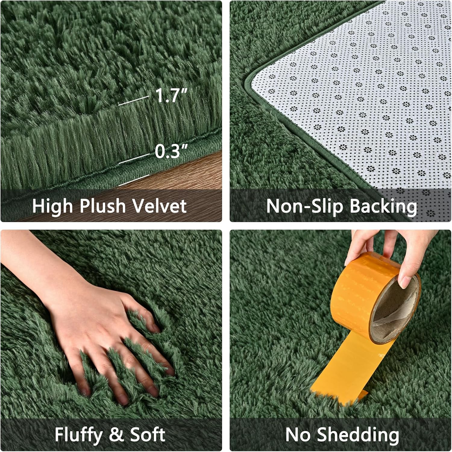 Fluffy Dark Green 6x9 Area Rugs for Living Room, Extra Large Rug for Bedroom Decor, Big Shaggy Floor Carpet, Soft Plush Thick Non-Slip Rectangle Carpets for Home Decor