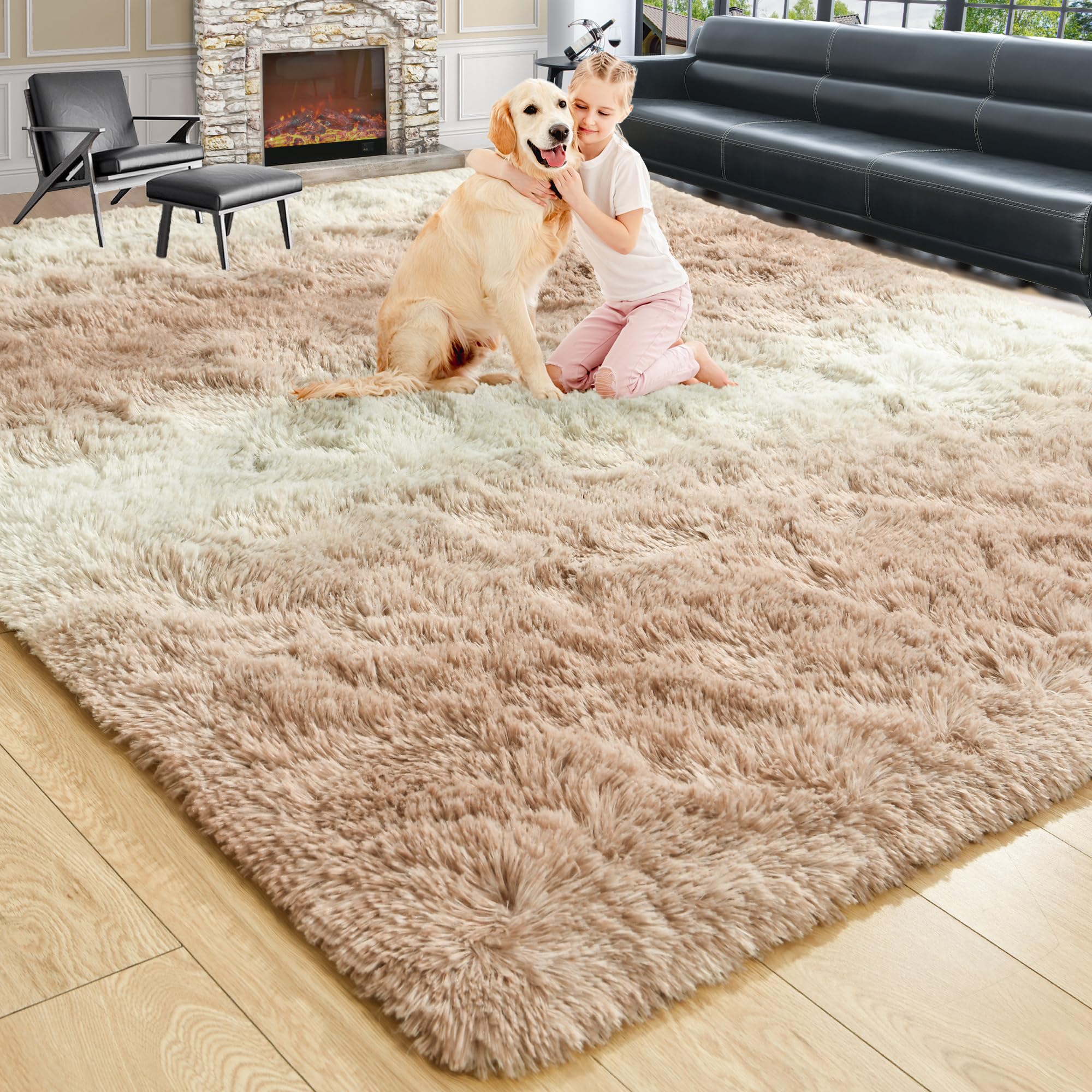 8x10 Extra Large Green Area Rug for Living Room Bedroom Dining Room, Fluffy Shag Soft Plush Furry Carpet Solid Color, Non-Slip Indoor Floor Mat for Kids Home Decor
