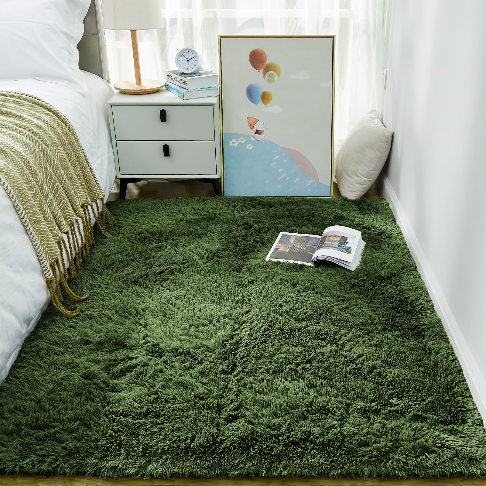 Ophanie Beige Rugs for Living Room Bedroom, 5x8 Fluffy Fuzzy Furry Carpet, Plush Soft Shaggy Bedside Indoor Floor Area Rug for Kids Girls Boys Baby Teen Dorm Nursery Home Decor Aesthetic