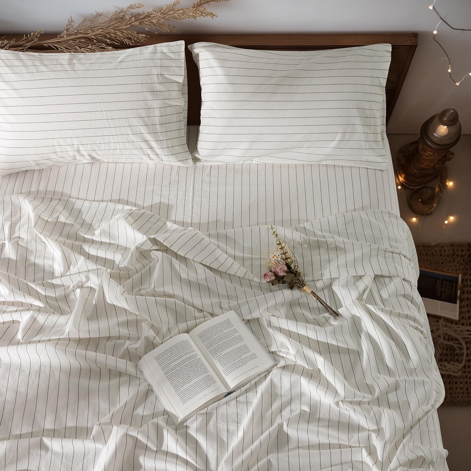 LBRO2M 100% Pure Linen Sheet Set Deep Pocket Up to 16" Bed Sheets Sets, Natural Flax Beddings Soft, Breathable, Comfortable for All Seasons 4 Pcs Sheet Set Queen Size, Linen