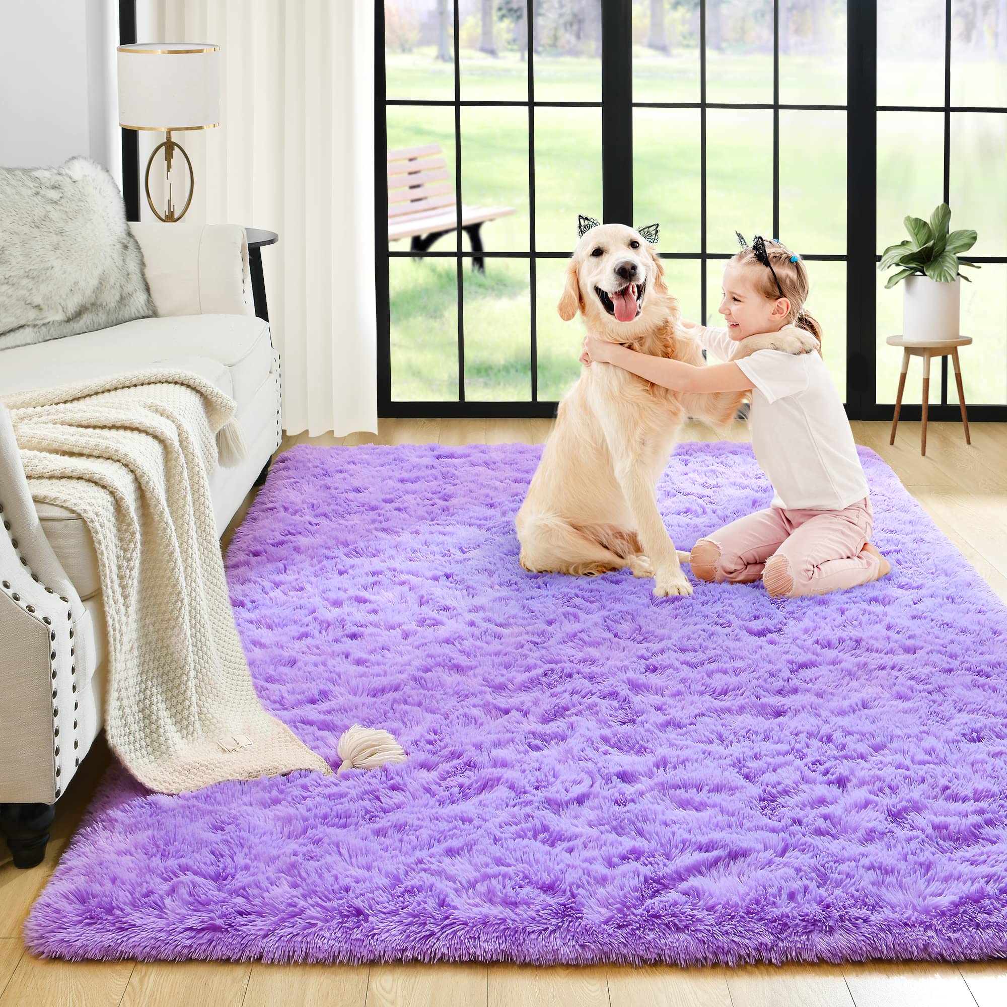 8x10 Extra Large Green Area Rug for Living Room Bedroom Dining Room, Fluffy Shag Soft Plush Furry Carpet Solid Color, Non-Slip Indoor Floor Mat for Kids Home Decor