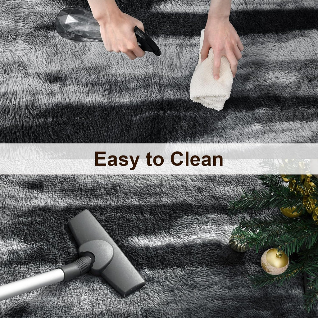 TWINNIS Super Soft Shaggy Rugs Fluffy Carpets, 6x9 Feet, Indoor Modern Plush Area Rugs for Living Room Bedroom Kids Room Nursery Home Decor, Upgrade Anti-Skid Rectangular Fuzzy Rug, Black Gray