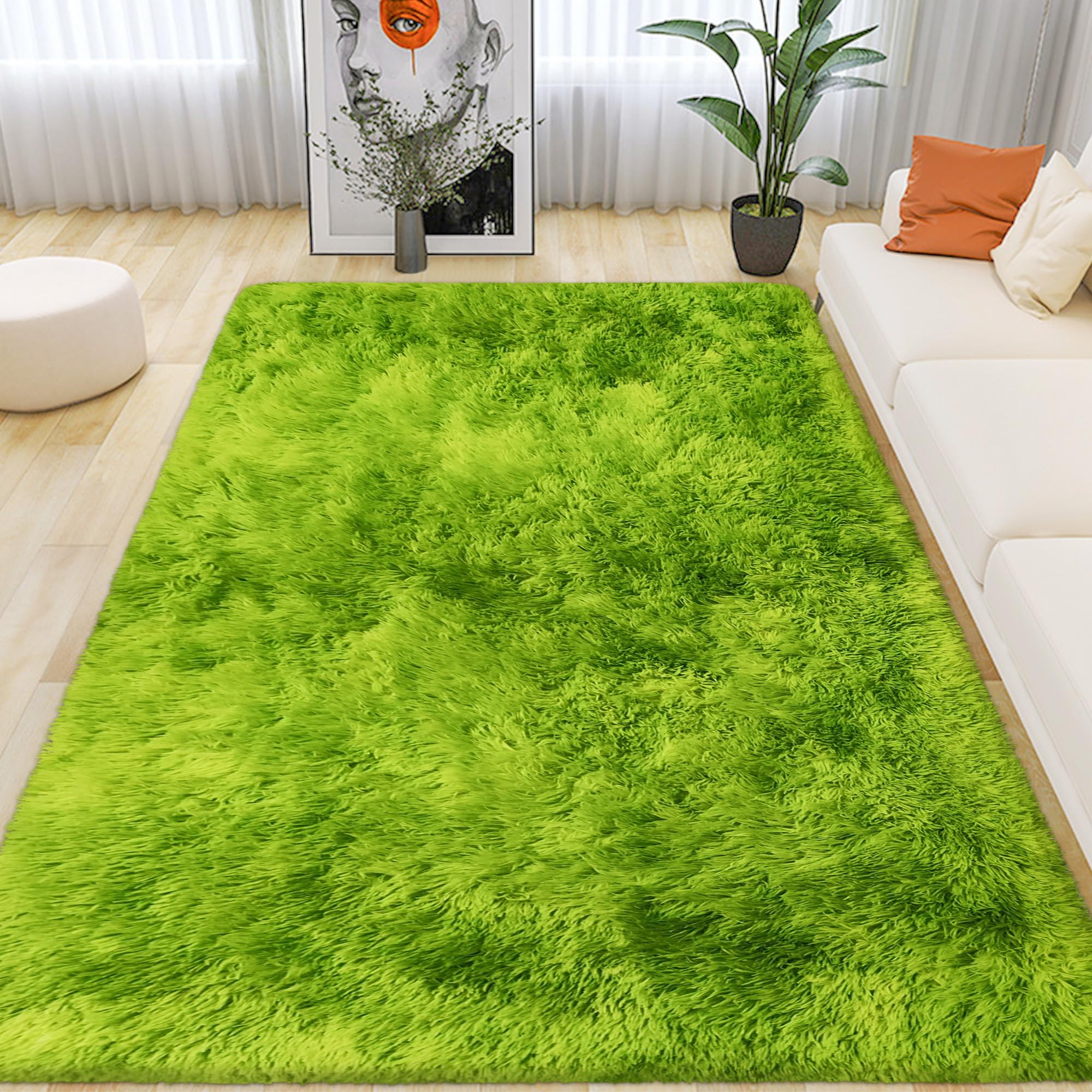 5x8 Ft Light Grey Large Area Rugs for Bedroom,Fluffy Furry Rug Floor Carpets Shaggy Playing Mat for Kids Baby Girls Room Nursery Home Decor Tie Dyed Gray Thick Rugs Fuzzy Home Decor