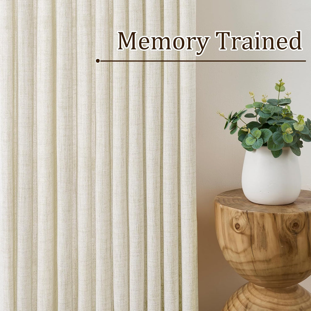 RAIN CITY 102 Inch Curtains Pinch Pleated 2 Panels Set, Back Tab with Hooks Semi Sheer Linen Curtains for Living Room Primitive Window Drapes for Sliding Door Sand Beach Decor 42 Each Wide