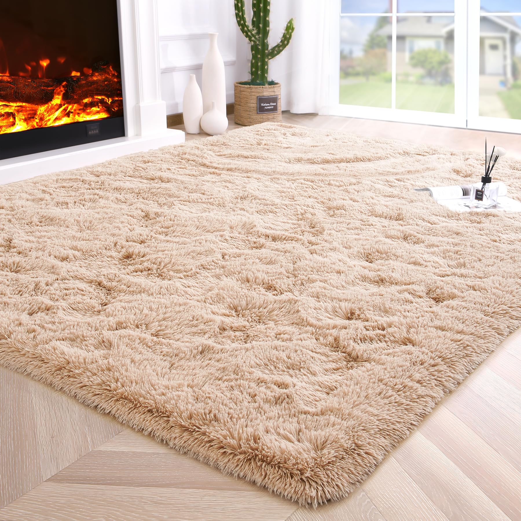 8x10 Extra Large Green Area Rug for Living Room Bedroom Dining Room, Fluffy Shag Soft Plush Furry Carpet Solid Color, Non-Slip Indoor Floor Mat for Kids Home Decor