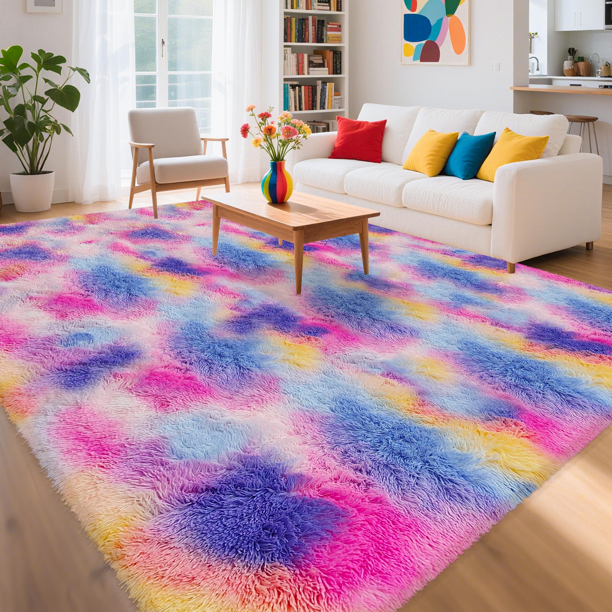 5x8 Ft Light Grey Large Area Rugs for Bedroom,Fluffy Furry Rug Floor Carpets Shaggy Playing Mat for Kids Baby Girls Room Nursery Home Decor Tie Dyed Gray Thick Rugs Fuzzy Home Decor