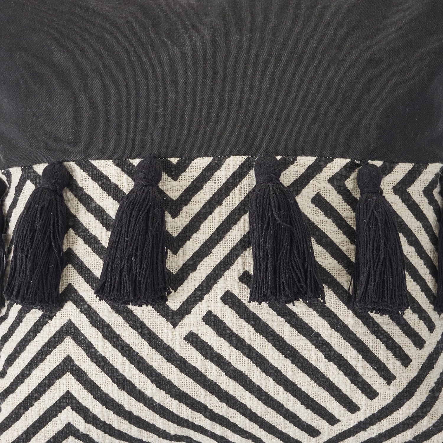 HomeRoots Set of Two Black and White Chevron Cotton Throw Pillow with Tassels