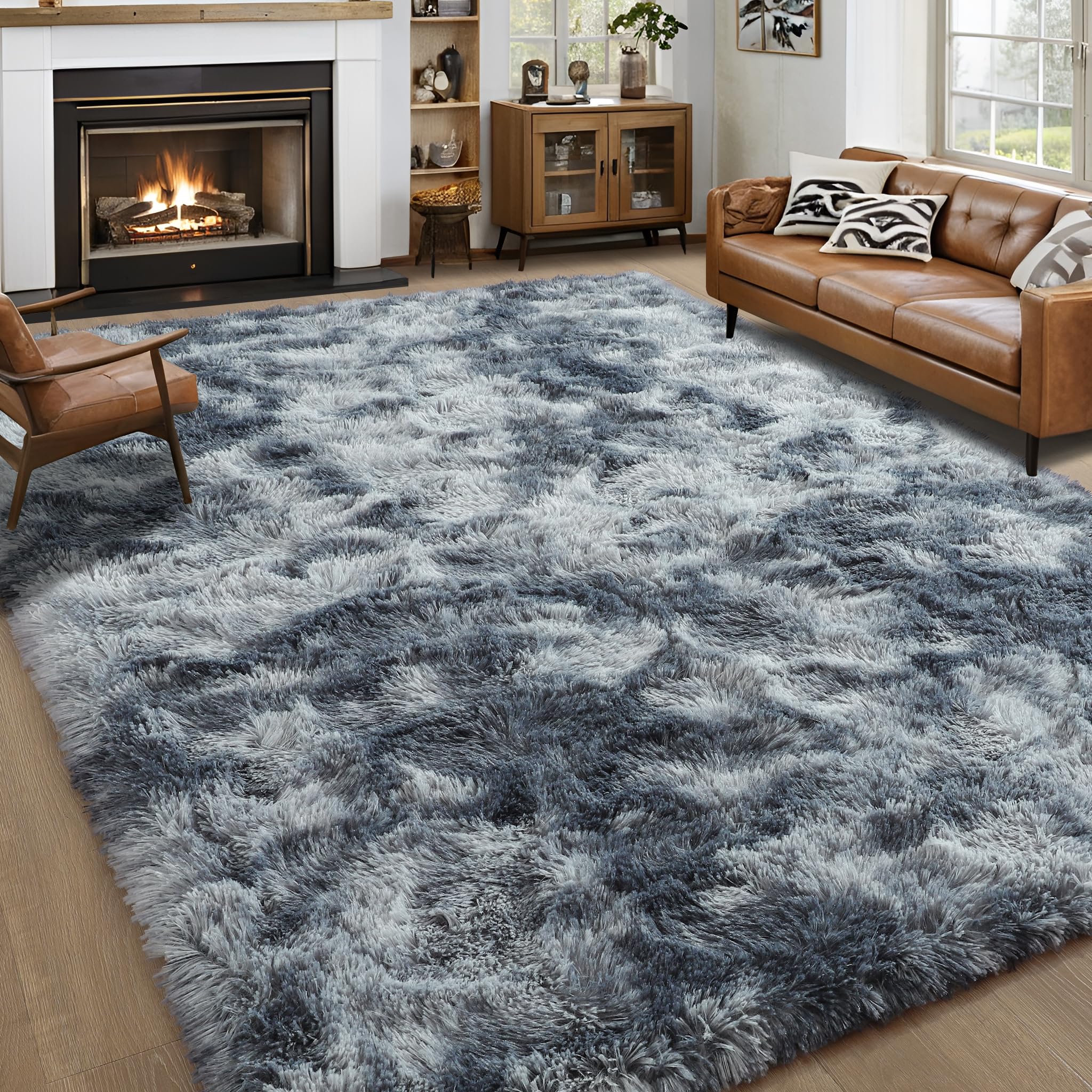 8x10 Extra Large Green Area Rug for Living Room Bedroom Dining Room, Fluffy Shag Soft Plush Furry Carpet Solid Color, Non-Slip Indoor Floor Mat for Kids Home Decor