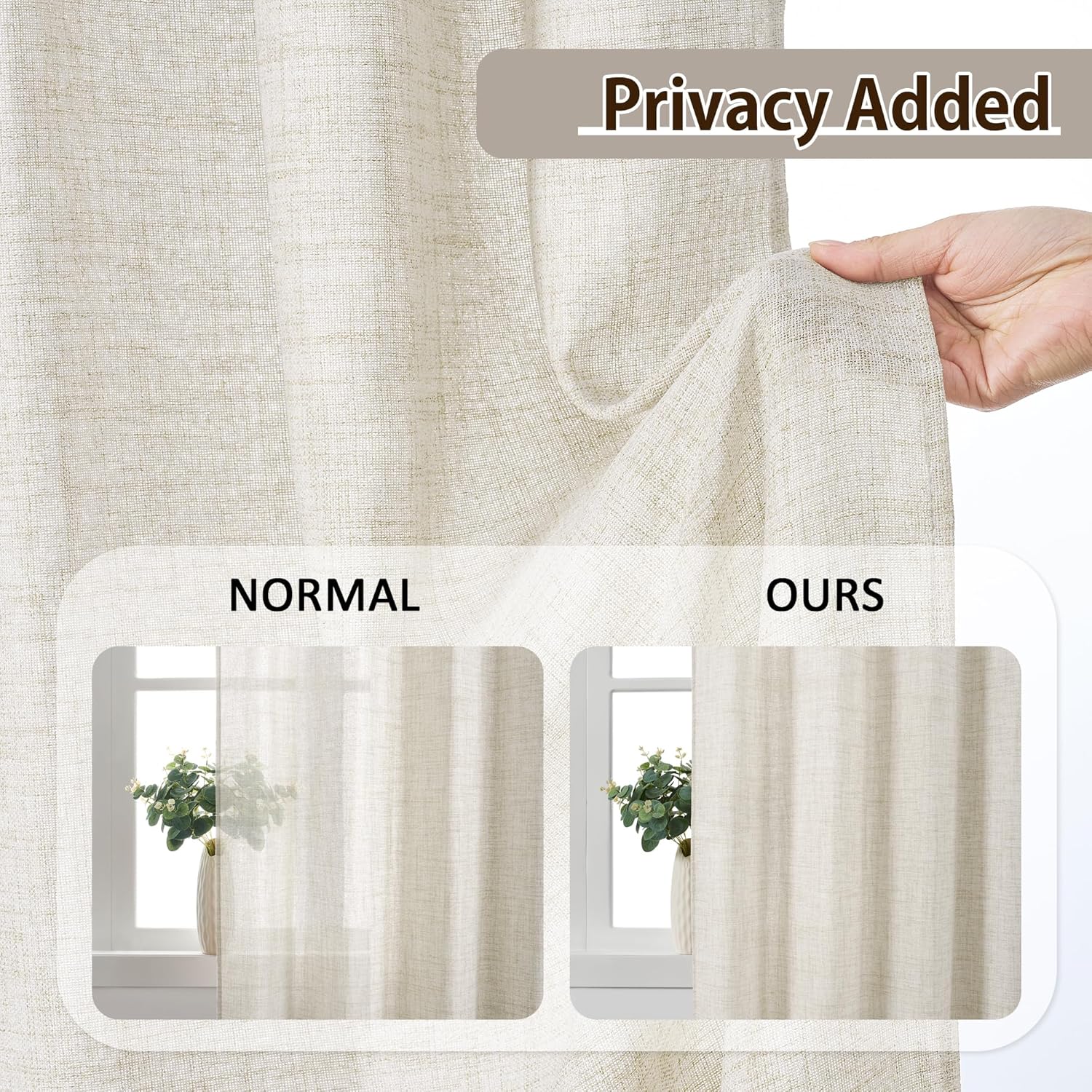 RAIN CITY 102 Inch Curtains Pinch Pleated 2 Panels Set, Back Tab with Hooks Semi Sheer Linen Curtains for Living Room Primitive Window Drapes for Sliding Door Sand Beach Decor 42 Each Wide