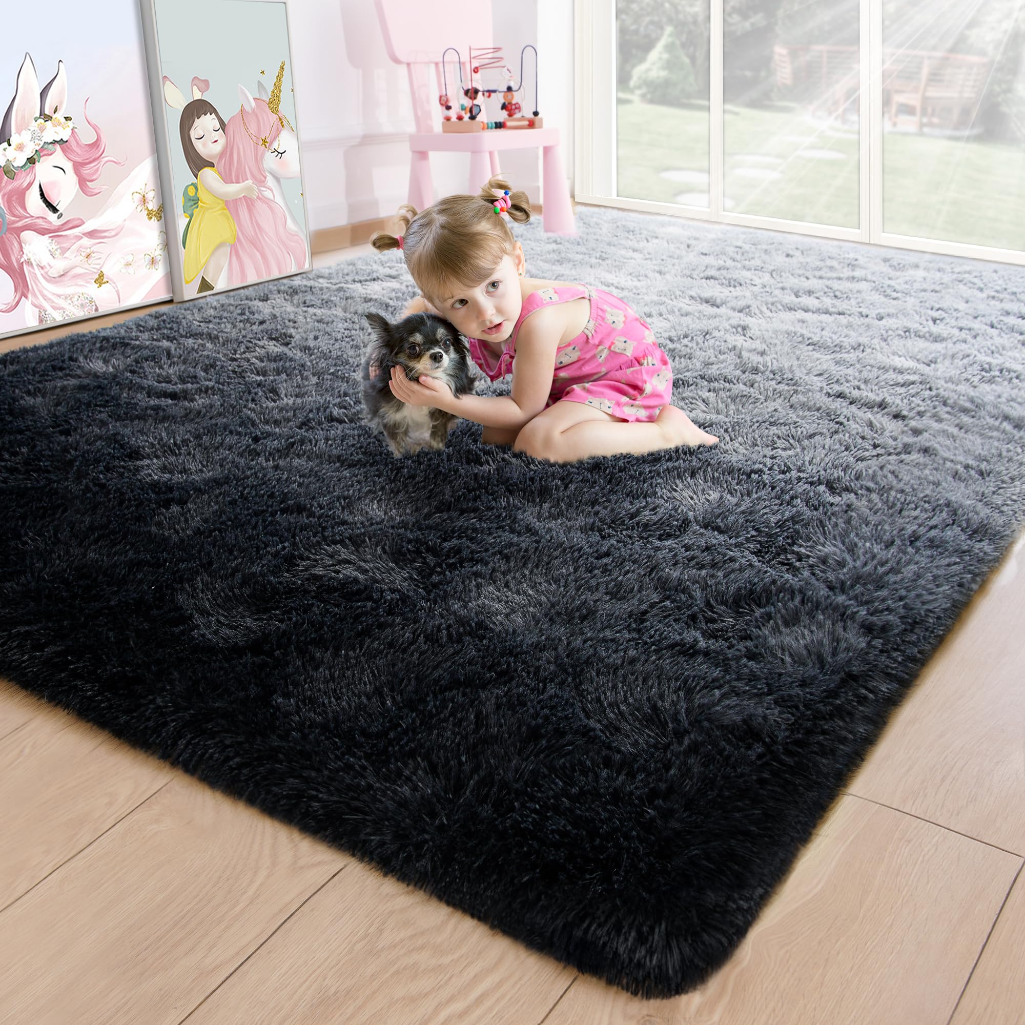 8x10 Extra Large Green Area Rug for Living Room Bedroom Dining Room, Fluffy Shag Soft Plush Furry Carpet Solid Color, Non-Slip Indoor Floor Mat for Kids Home Decor