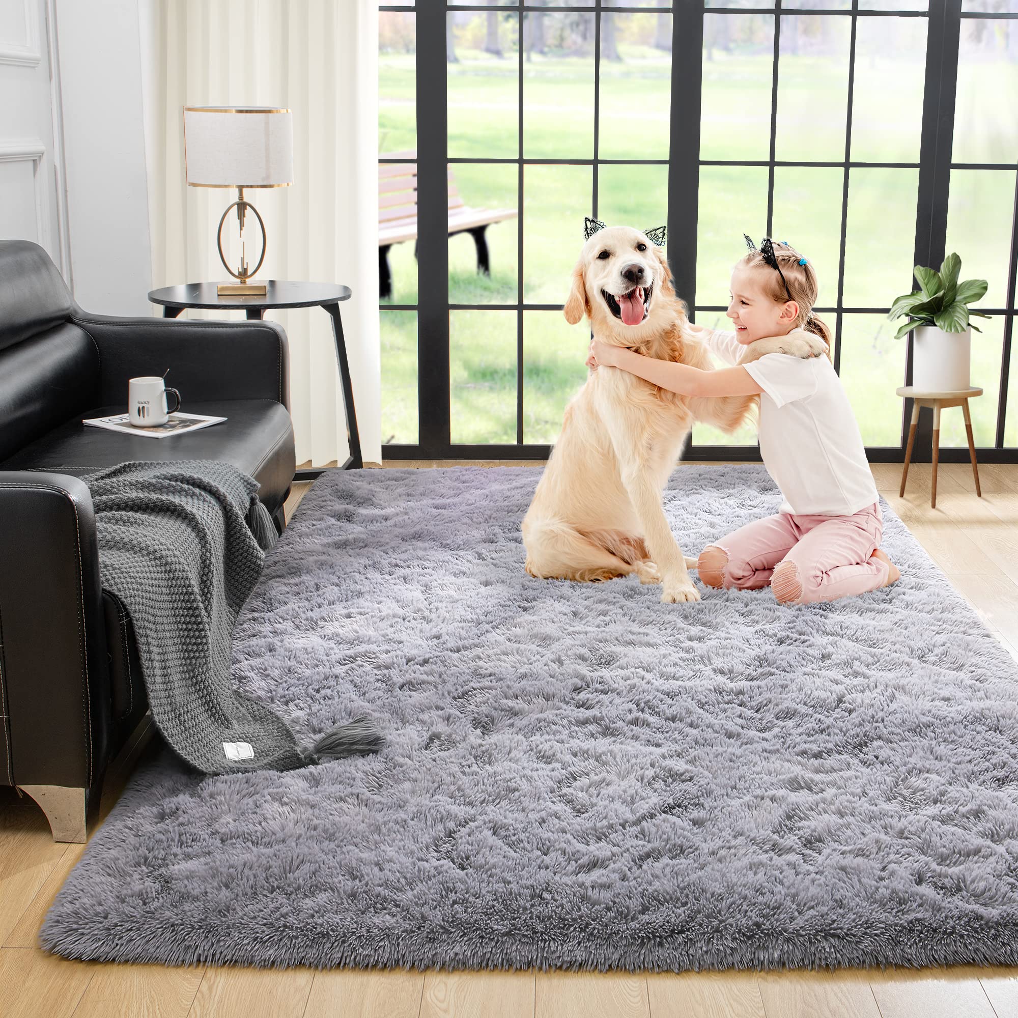 8x10 Extra Large Green Area Rug for Living Room Bedroom Dining Room, Fluffy Shag Soft Plush Furry Carpet Solid Color, Non-Slip Indoor Floor Mat for Kids Home Decor