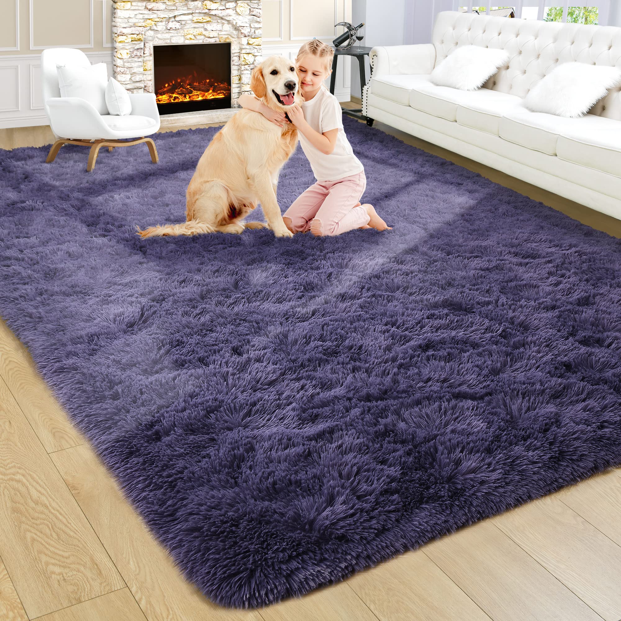 8x10 Extra Large Green Area Rug for Living Room Bedroom Dining Room, Fluffy Shag Soft Plush Furry Carpet Solid Color, Non-Slip Indoor Floor Mat for Kids Home Decor