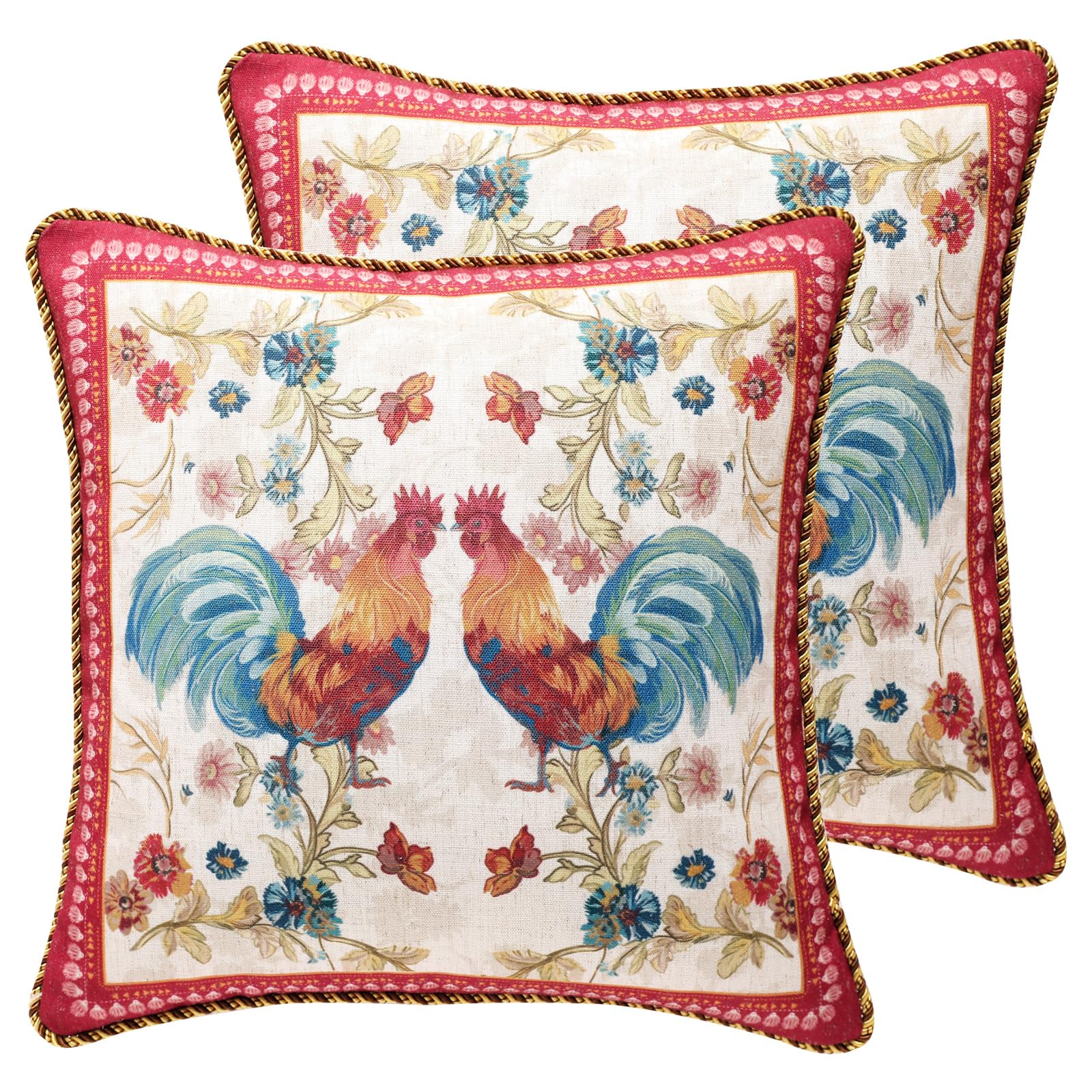patdrea Designer Throw Pillow Covers for Couch 18"x18",Vintage Linen Pillows Cover with Cheetah Pattern and Luxury Pendant,Farmhouse Decorative Pillowcases for Bed Living Room Outdoor Set of 2
