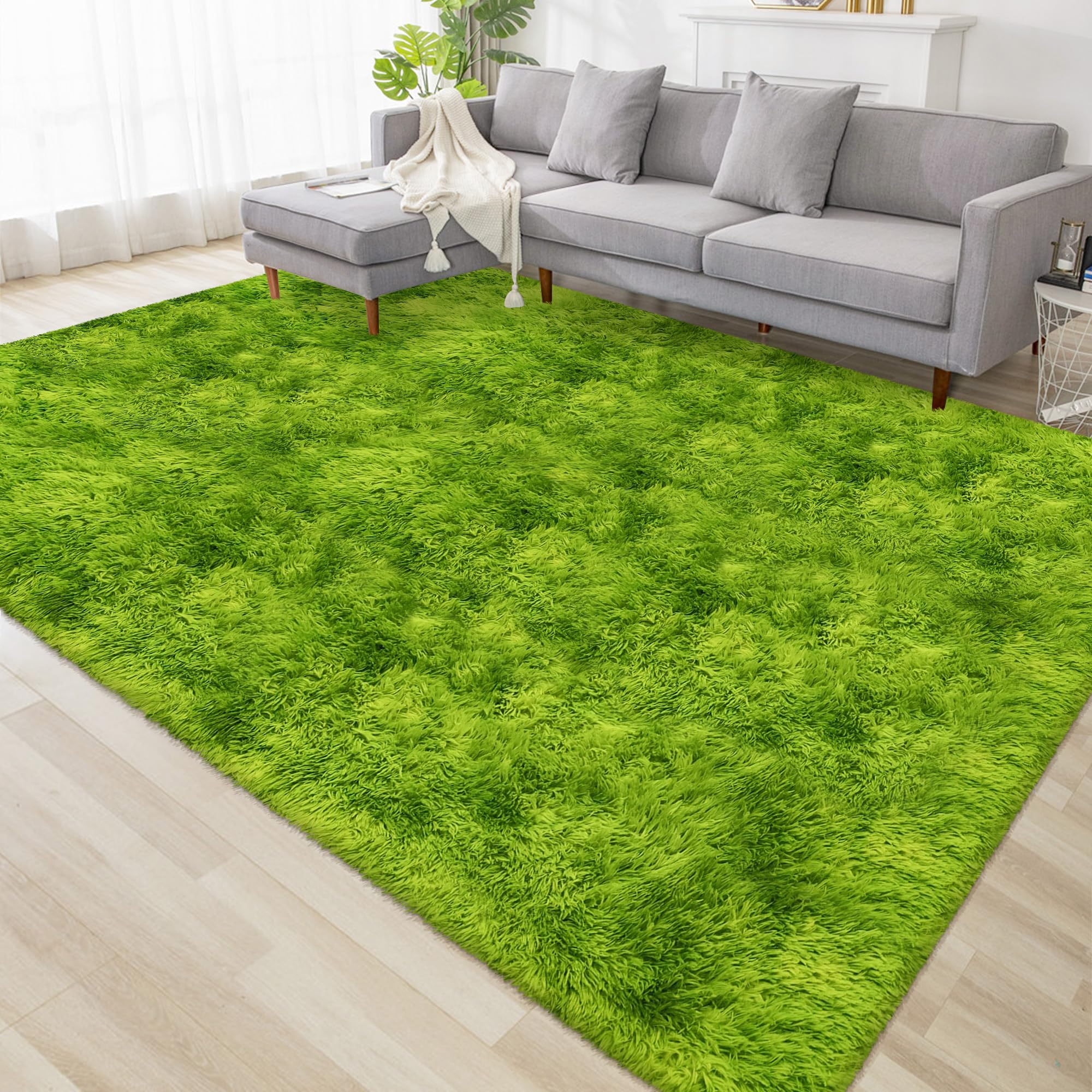 5x8 Ft Light Grey Large Area Rugs for Bedroom,Fluffy Furry Rug Floor Carpets Shaggy Playing Mat for Kids Baby Girls Room Nursery Home Decor Tie Dyed Gray Thick Rugs Fuzzy Home Decor