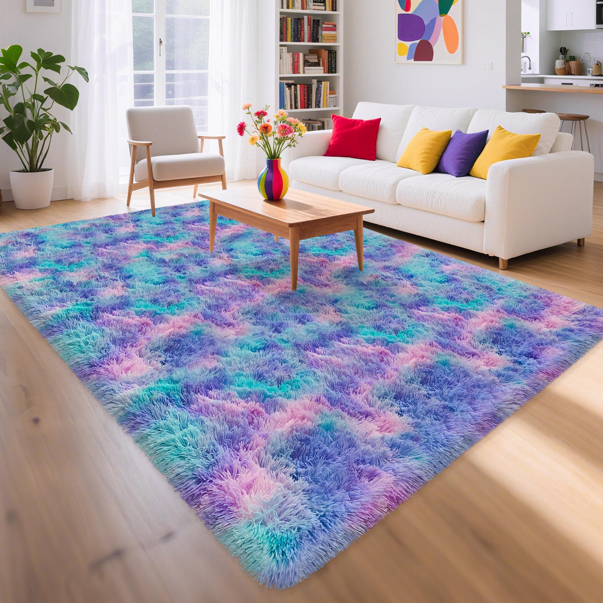 5x8 Ft Light Grey Large Area Rugs for Bedroom,Fluffy Furry Rug Floor Carpets Shaggy Playing Mat for Kids Baby Girls Room Nursery Home Decor Tie Dyed Gray Thick Rugs Fuzzy Home Decor